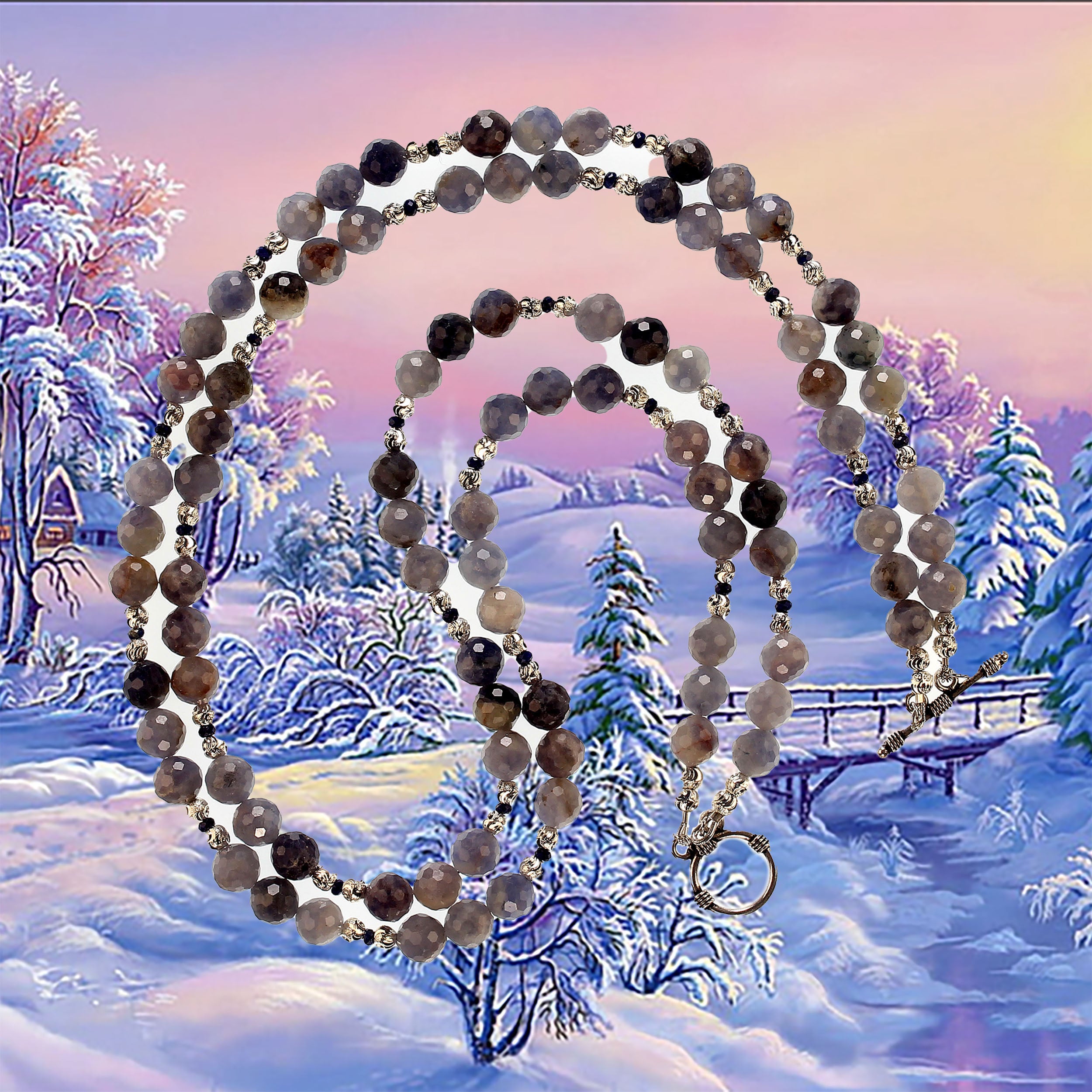 Women's or Men's AJD 2 Strand Translucent Iolite 21 Inch necklace with Silver Accents  Great Gift For Sale