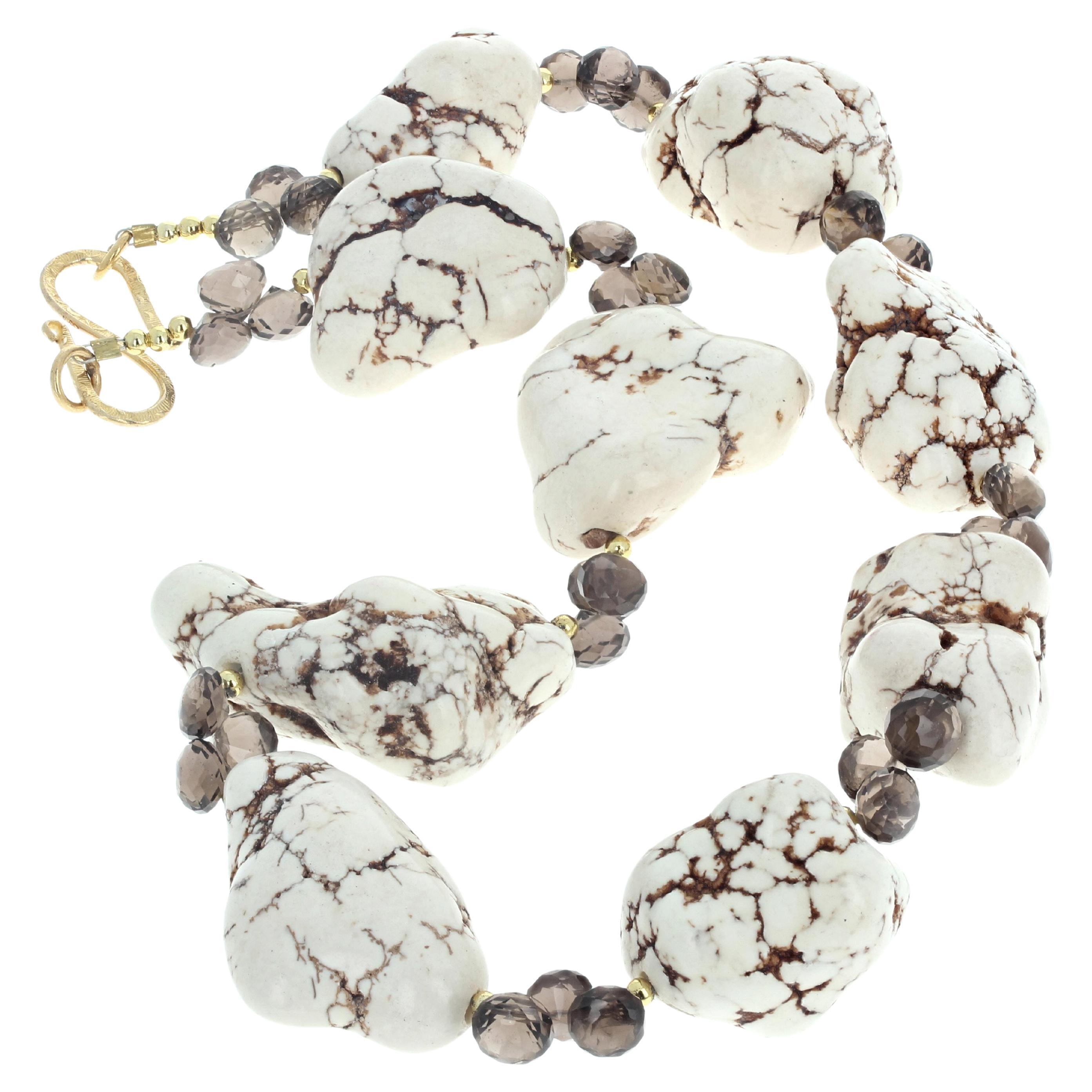 Collana elegante di quarzo fumé e Howlite vera da 20" AJD