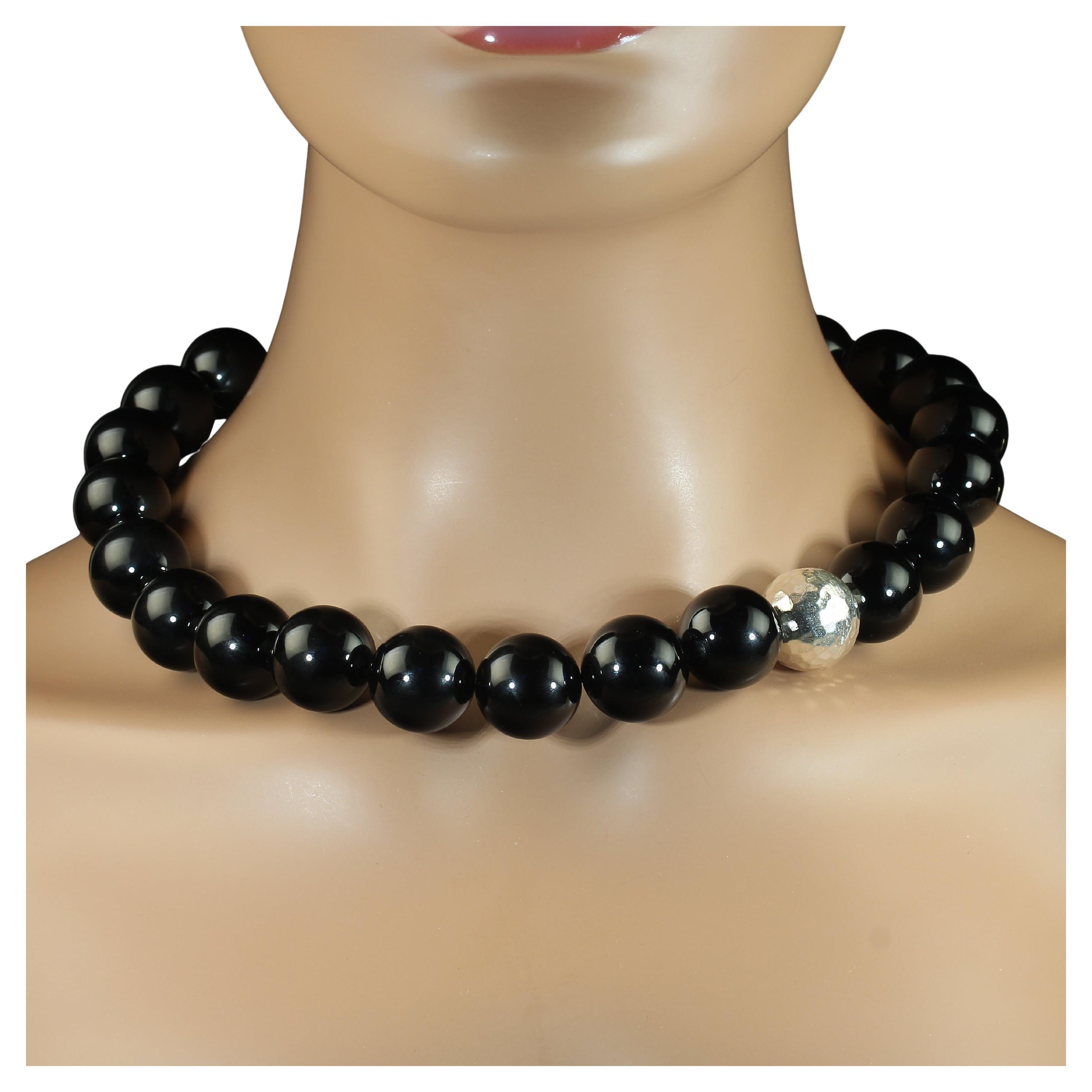 AJD 20 Inch Awesome Black Onyx 20 MM Necklace with Pure Silver Focal