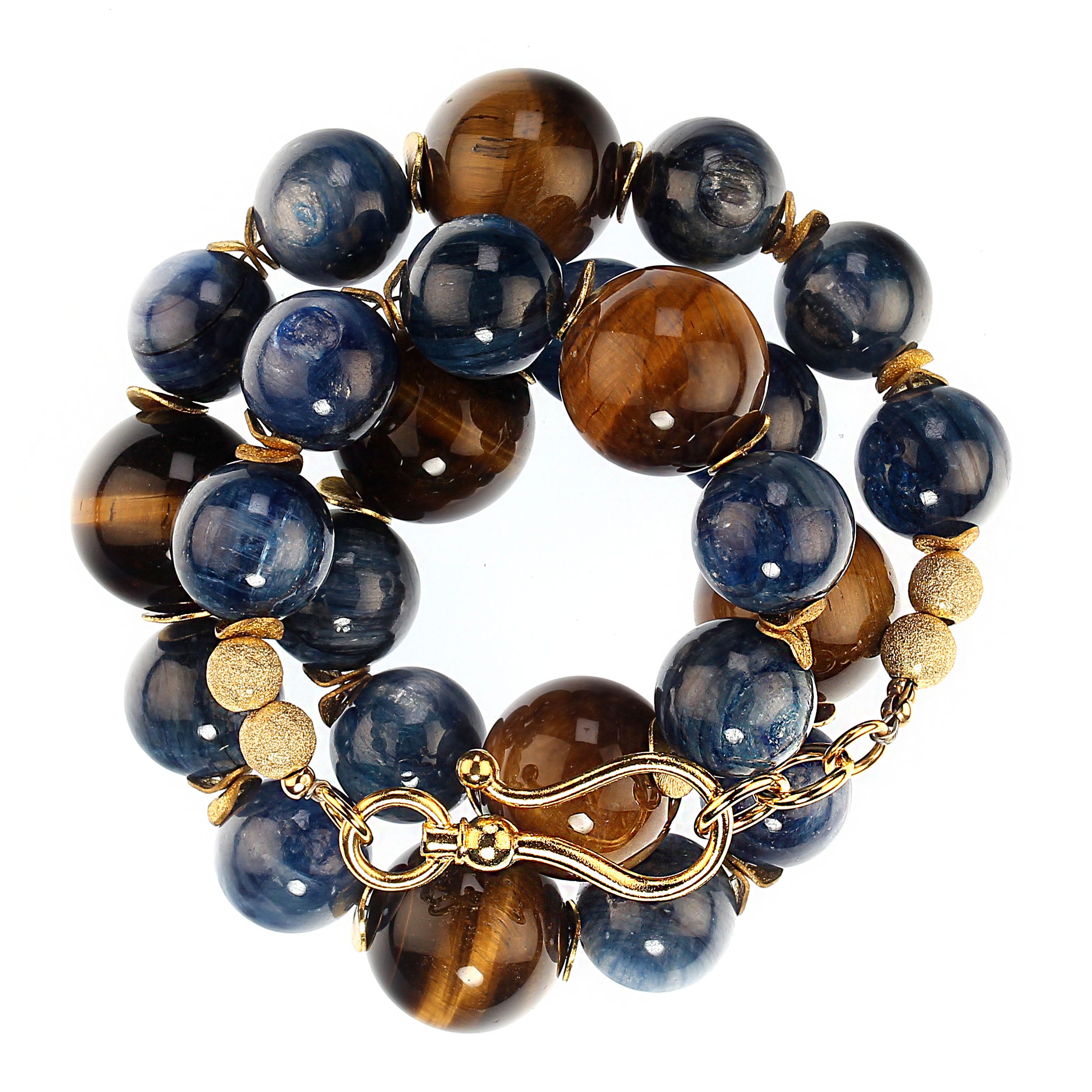 AJD 20 Inch Distinctive Necklace of Natural Tiger's Eye and Blue Kyanite