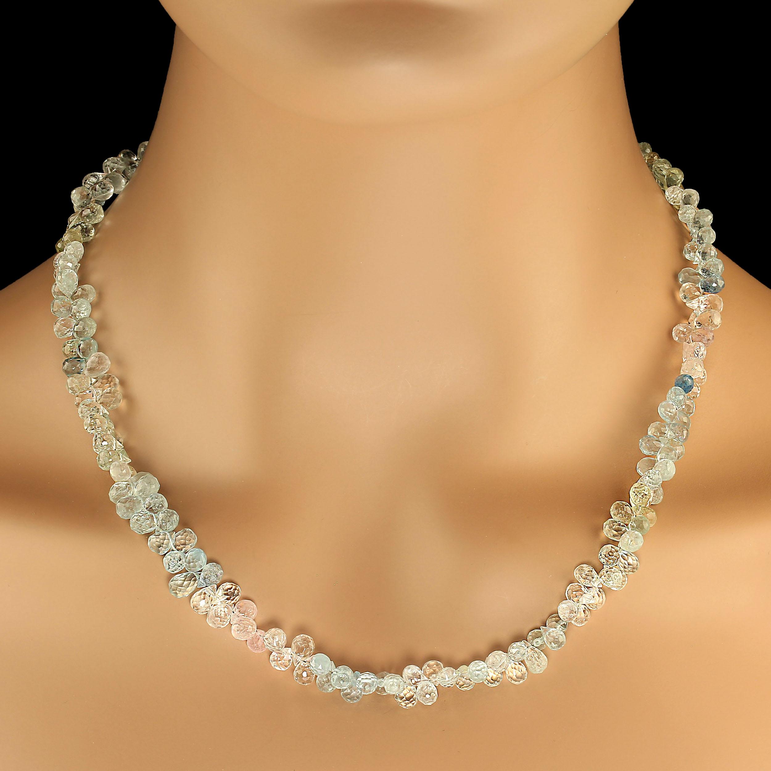 AJD 20 Inch Flashing, Sparkling Multi Color Beryl Briolette Necklace for March  For Sale