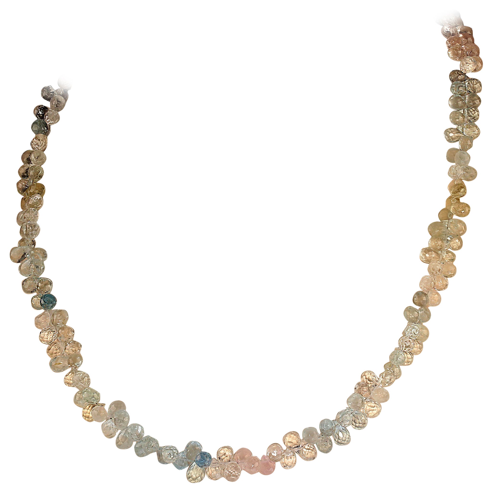 Taille briolette AJD, collier briolette en béryl multicolore scintillant de 20 pouces en vente