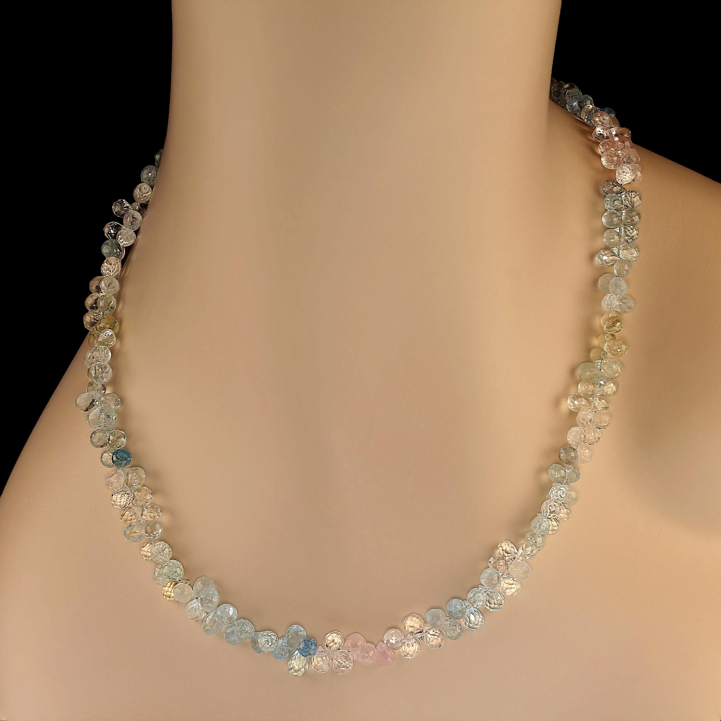AJD 20 Inch Flashing, Sparkling Multi Color Beryl Briolette Necklace for March  In New Condition For Sale In Raleigh, NC