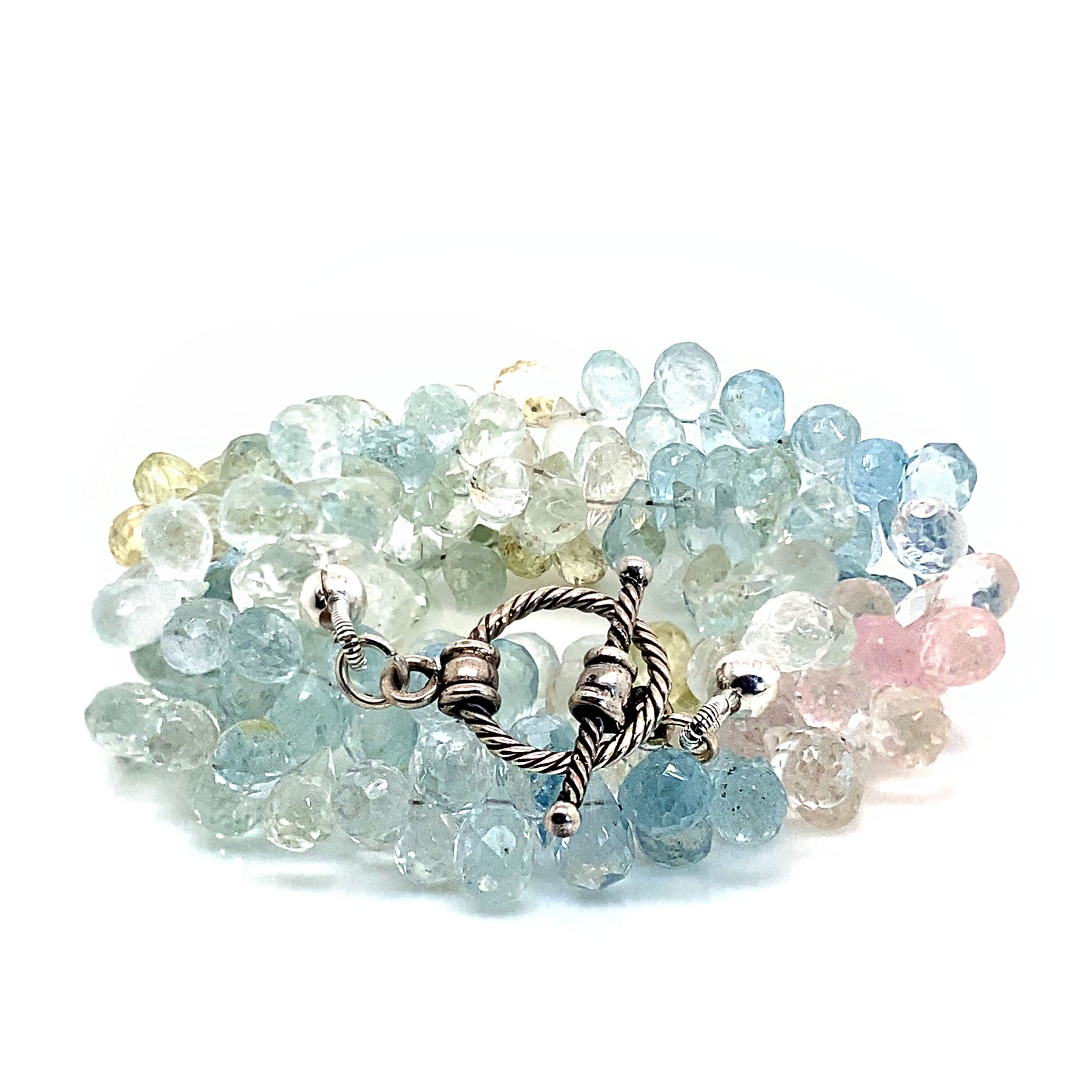 AJD 20 Inch Flashing, Sparkling Multi Color Beryl Briolette Necklace for March