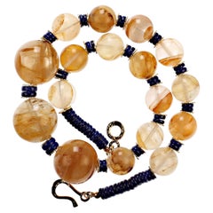 Elegant 20-Inch Golden Quartz & Lapis Lazuli Necklace by Aria Design