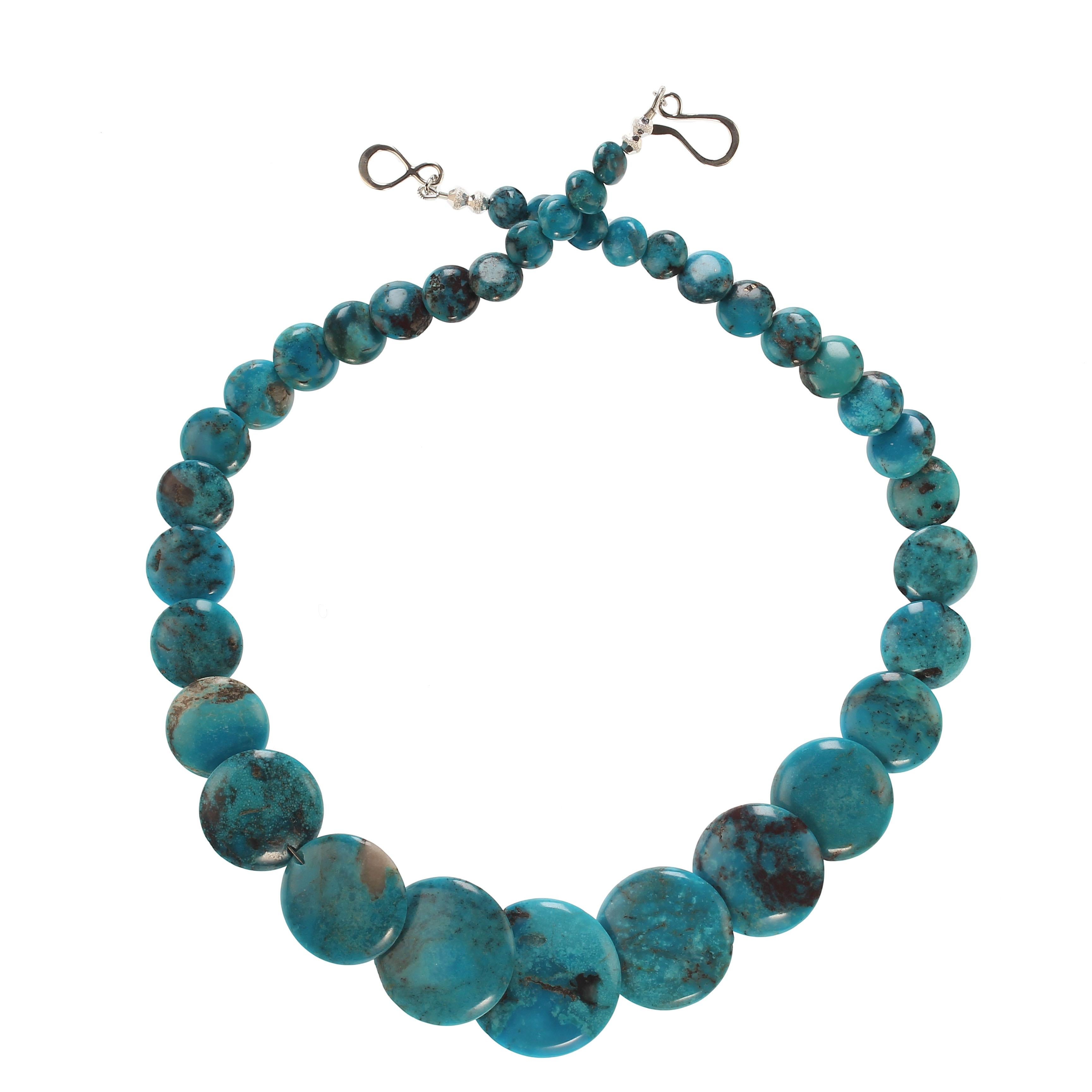 AJD 20 Inch graduated Nacozari Turquoise necklace    Perfect Gift In New Condition For Sale In Raleigh, NC