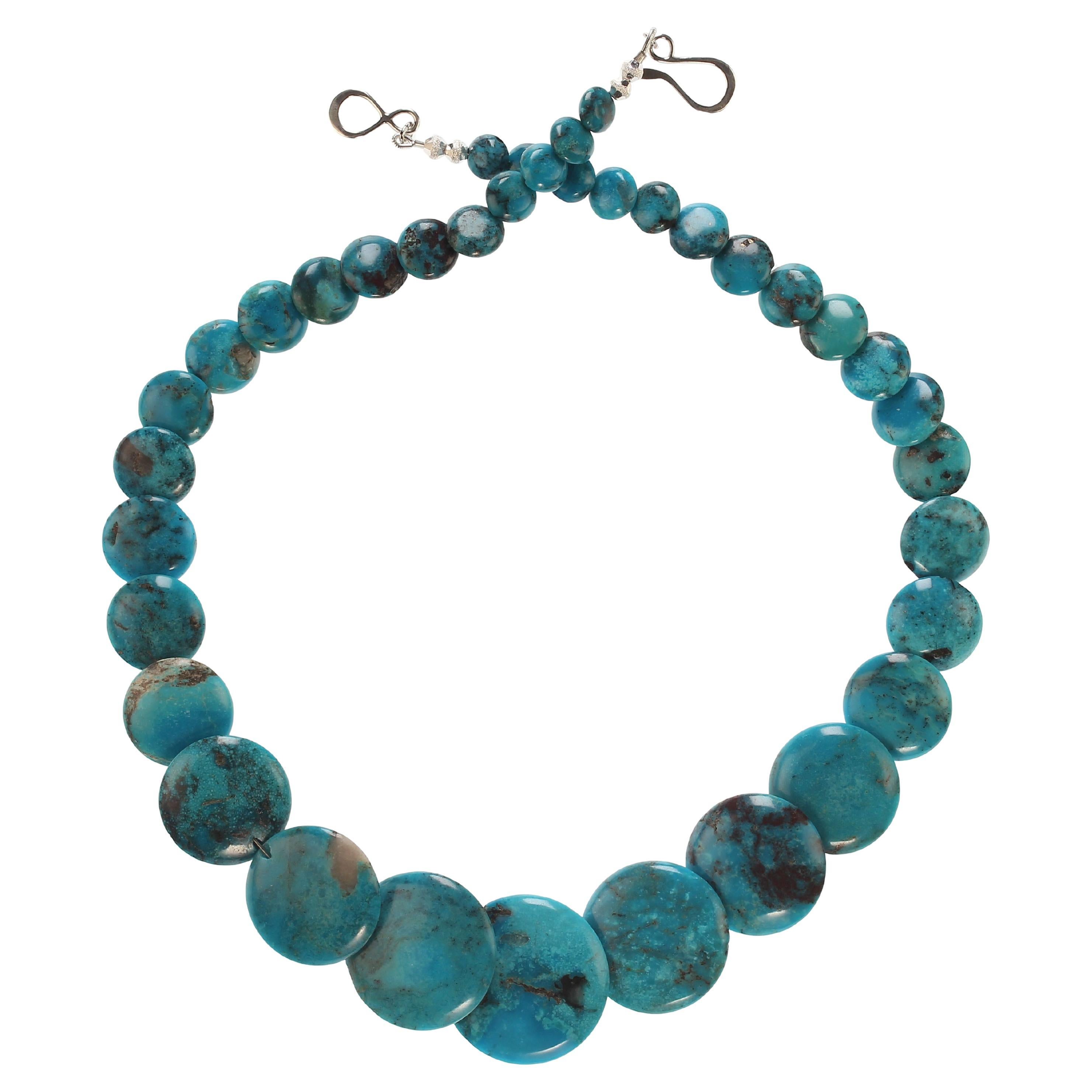 Artisan AJD 20 Inch graduated Nacozari Turquoise necklace    Perfect Gift For Sale
