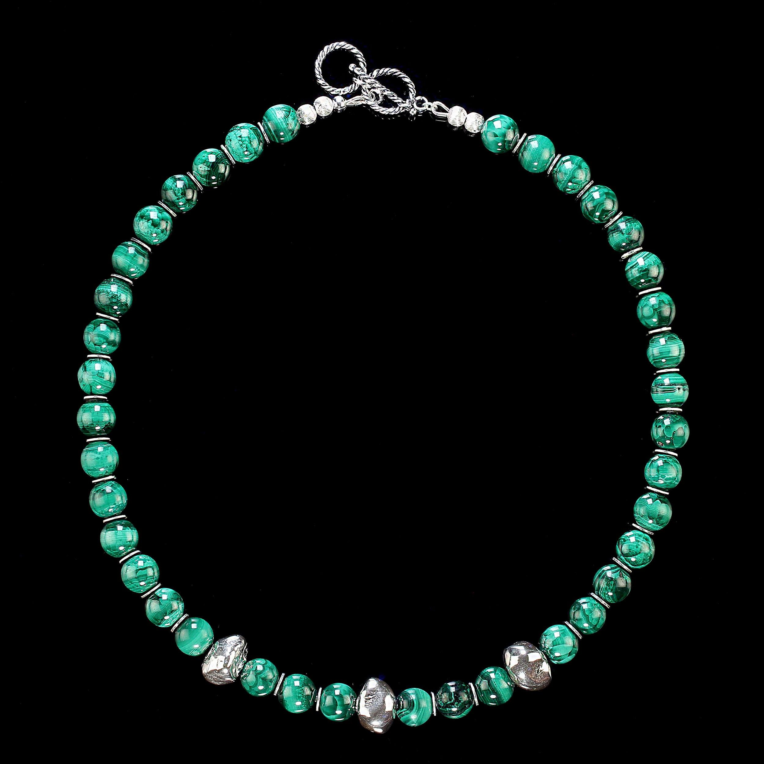 Bead AJD 20 Inch Marvelous Malachite with Sterling Silver Accents necklace