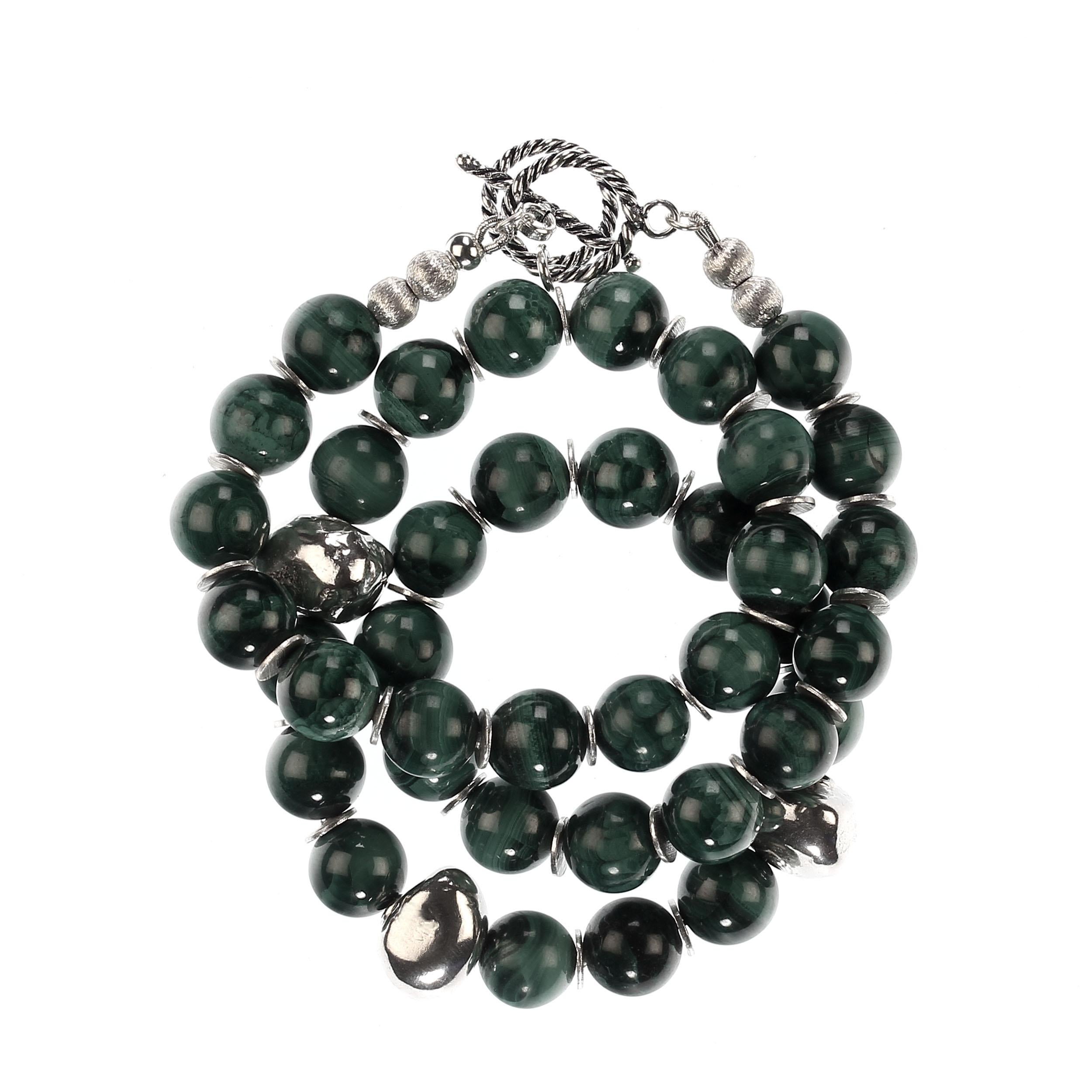 AJD 20 Inch Marvelous Malachite with Sterling Silver Accents necklace For Sale 1
