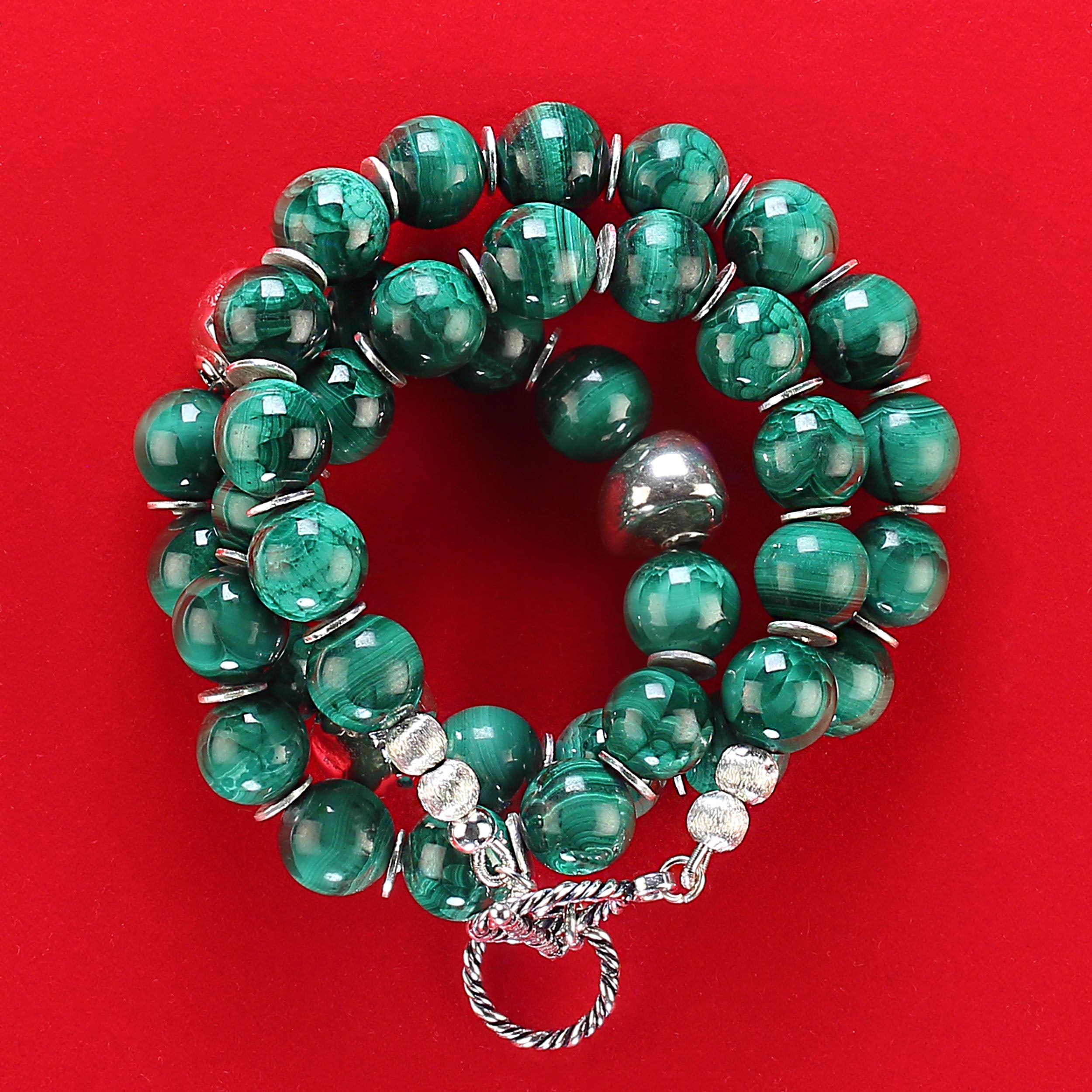 AJD 20 Inch Marvelous Malachite with Sterling Silver Accents necklace For Sale 2