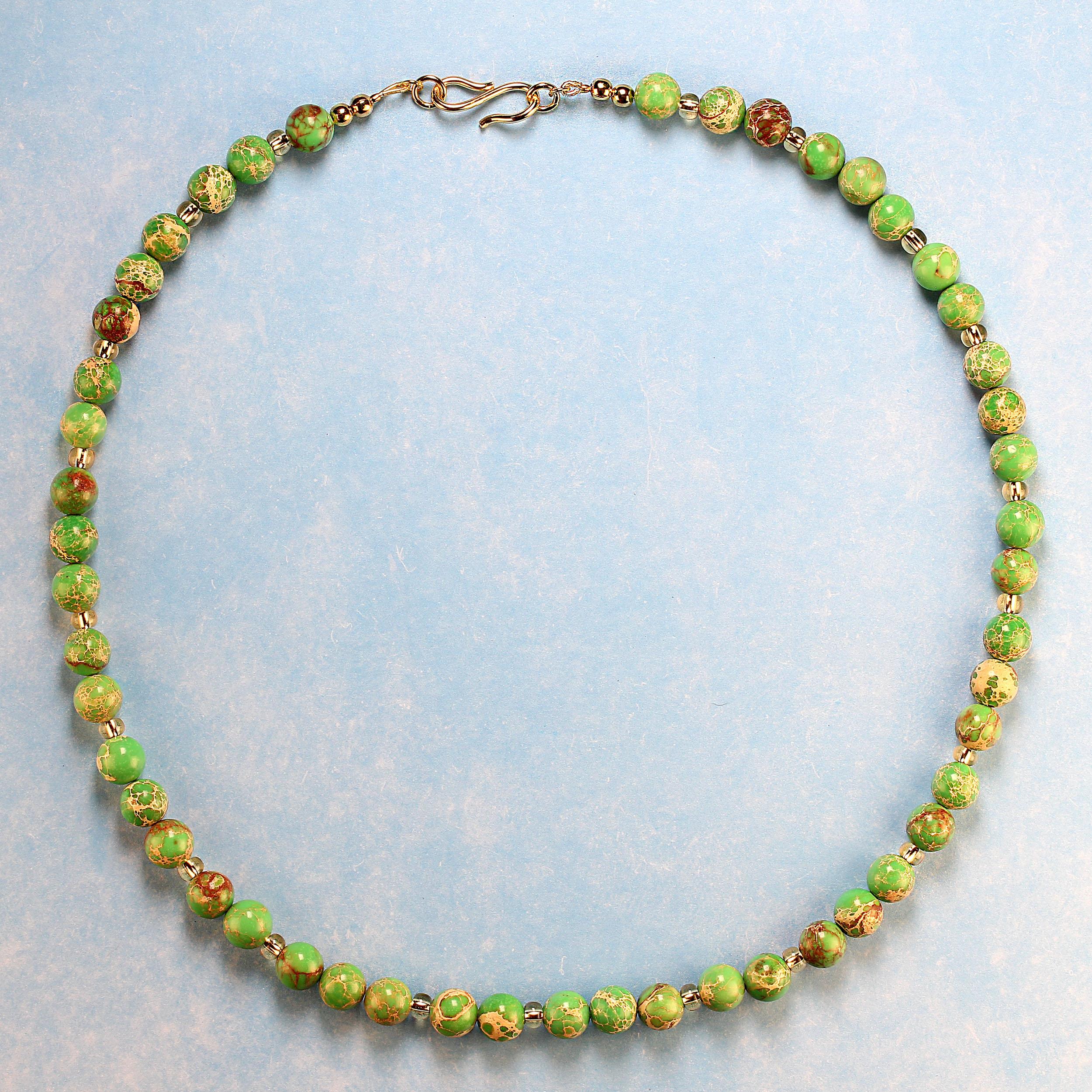 Artisan AJD 20-Inch Natural Green Imperial Stone Necklace For Sale