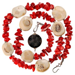 AJD 20 Inch Necklace of White Coral and Polished Chips of Red Coral  Great Gift!