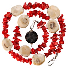 AJD 20 Inch Necklace of White Coral and Polished Chips of Red Coral Great Gift!