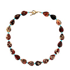 20-Inch Picture Jasper Leaf Necklace with Turquoise Accents by Aria