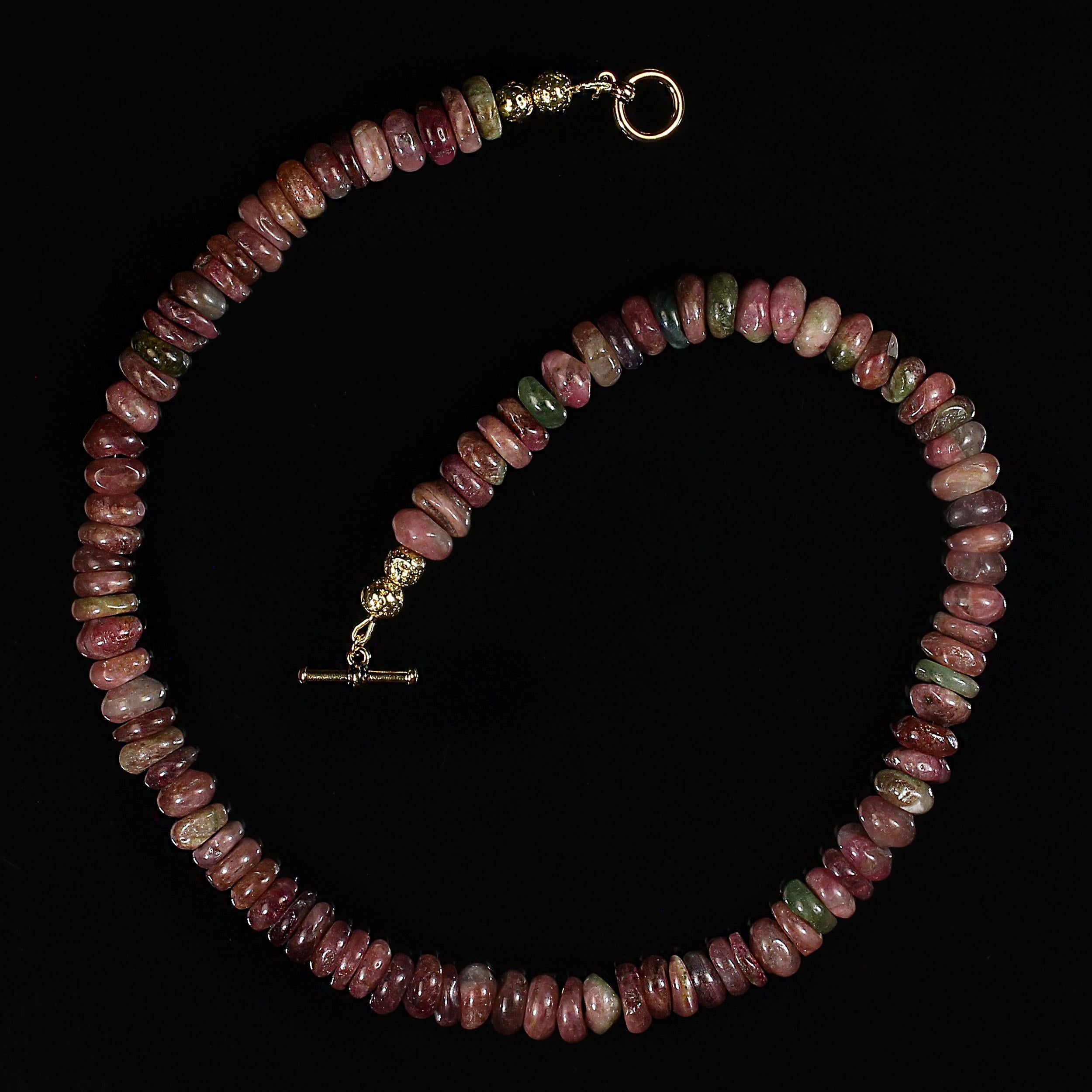 Artisan AJD Collier de 20 pouces en Tourmaline Rose Translucide Rondelle en vente