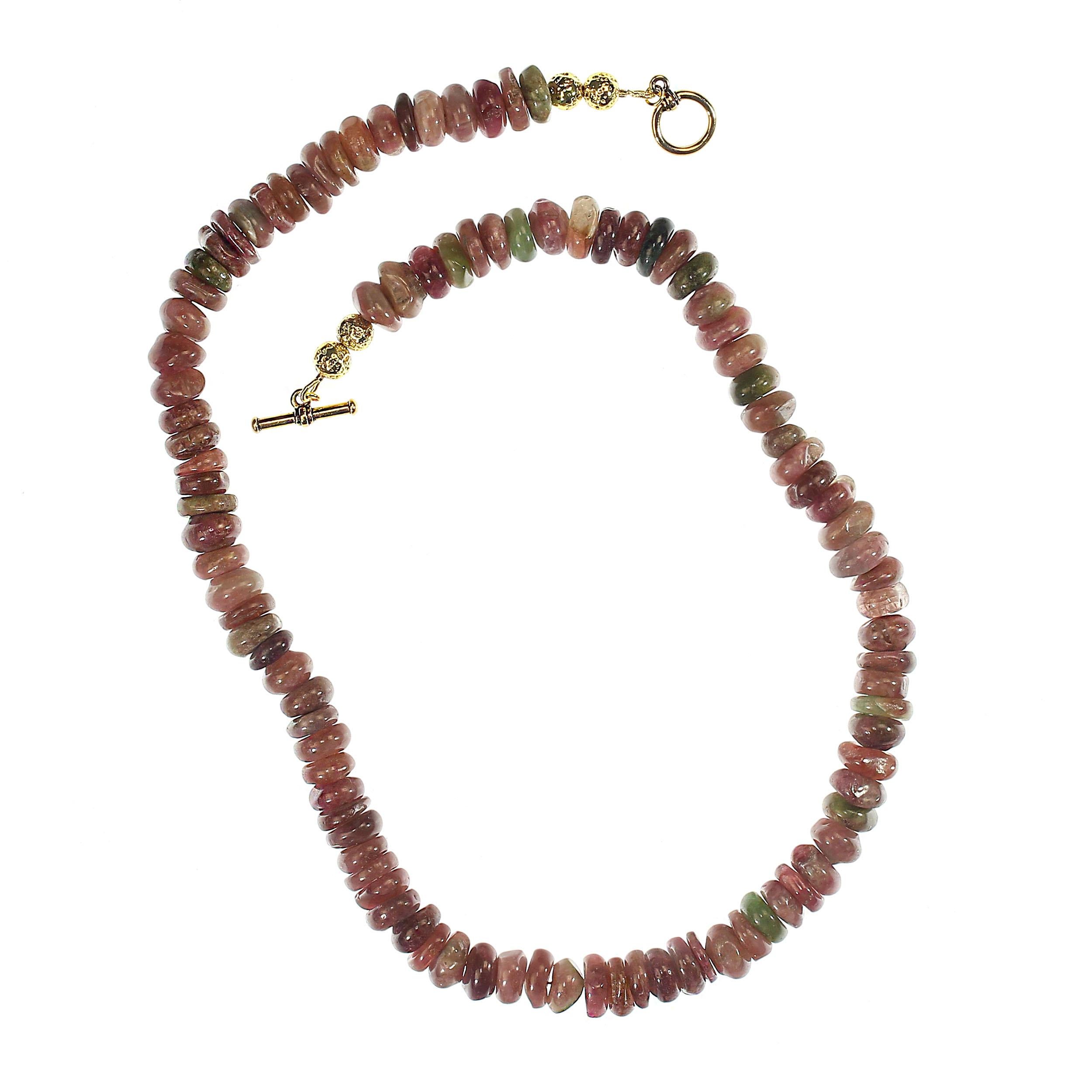 AJD Collier de 20 pouces en Tourmaline Rose Translucide Rondelle Unisexe en vente