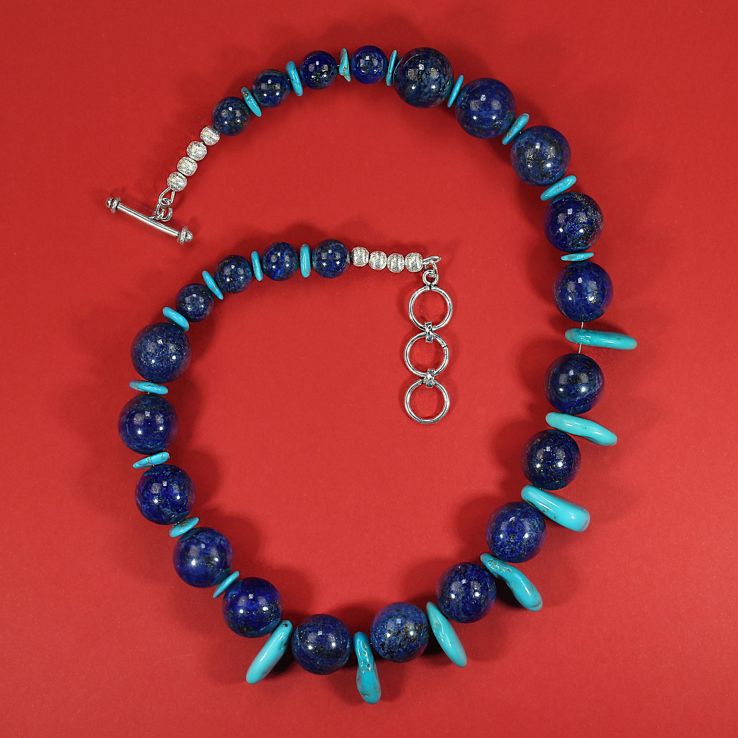 AJD - Collier de 20 pouces - Sleeping Beauty Turquoise Accenting Lapis Lazuli en vente 6