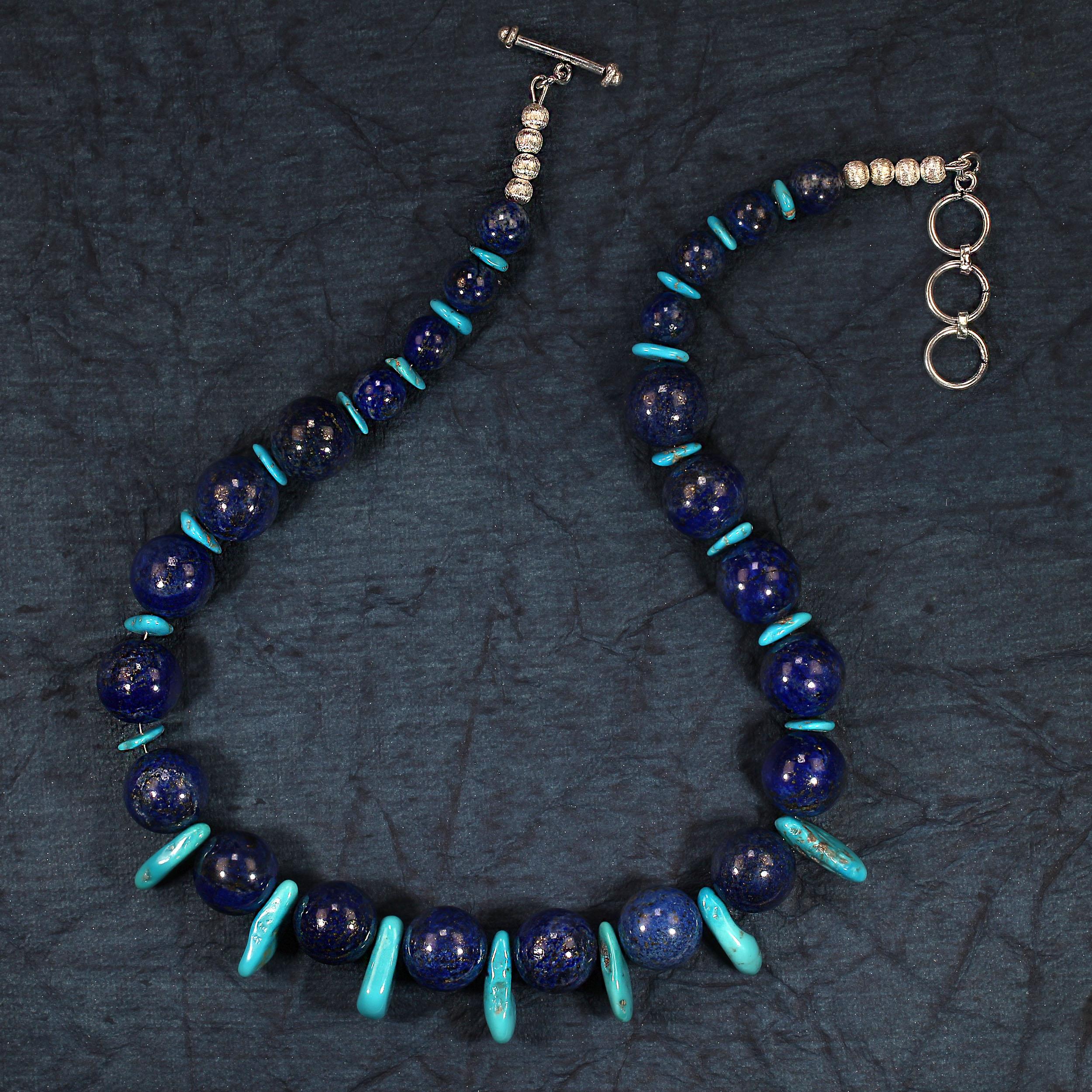 AJD - Collier de 20 pouces - Sleeping Beauty Turquoise Accenting Lapis Lazuli Neuf - En vente à Raleigh, NC