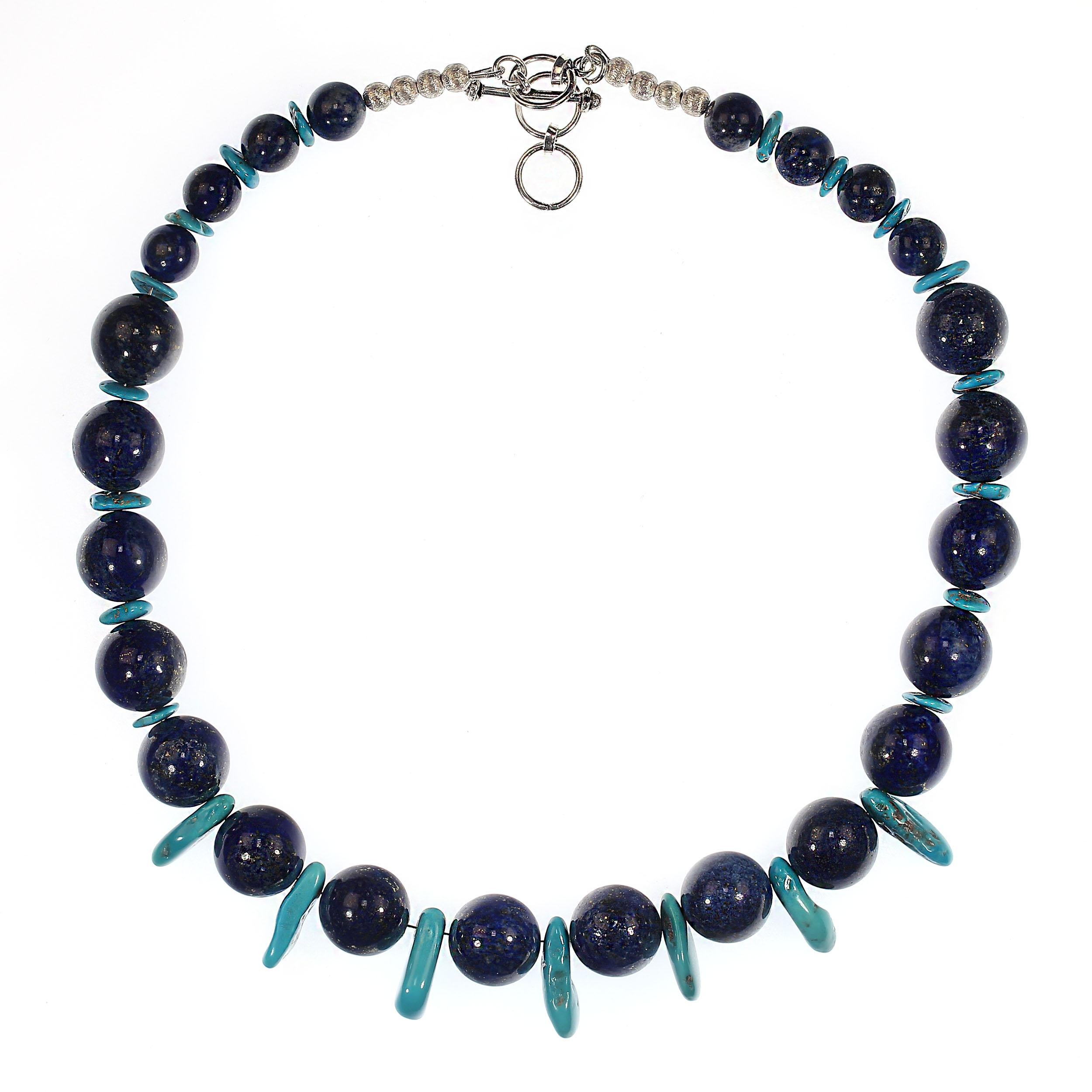 AJD - Collier de 20 pouces - Sleeping Beauty Turquoise Accenting Lapis Lazuli en vente 2