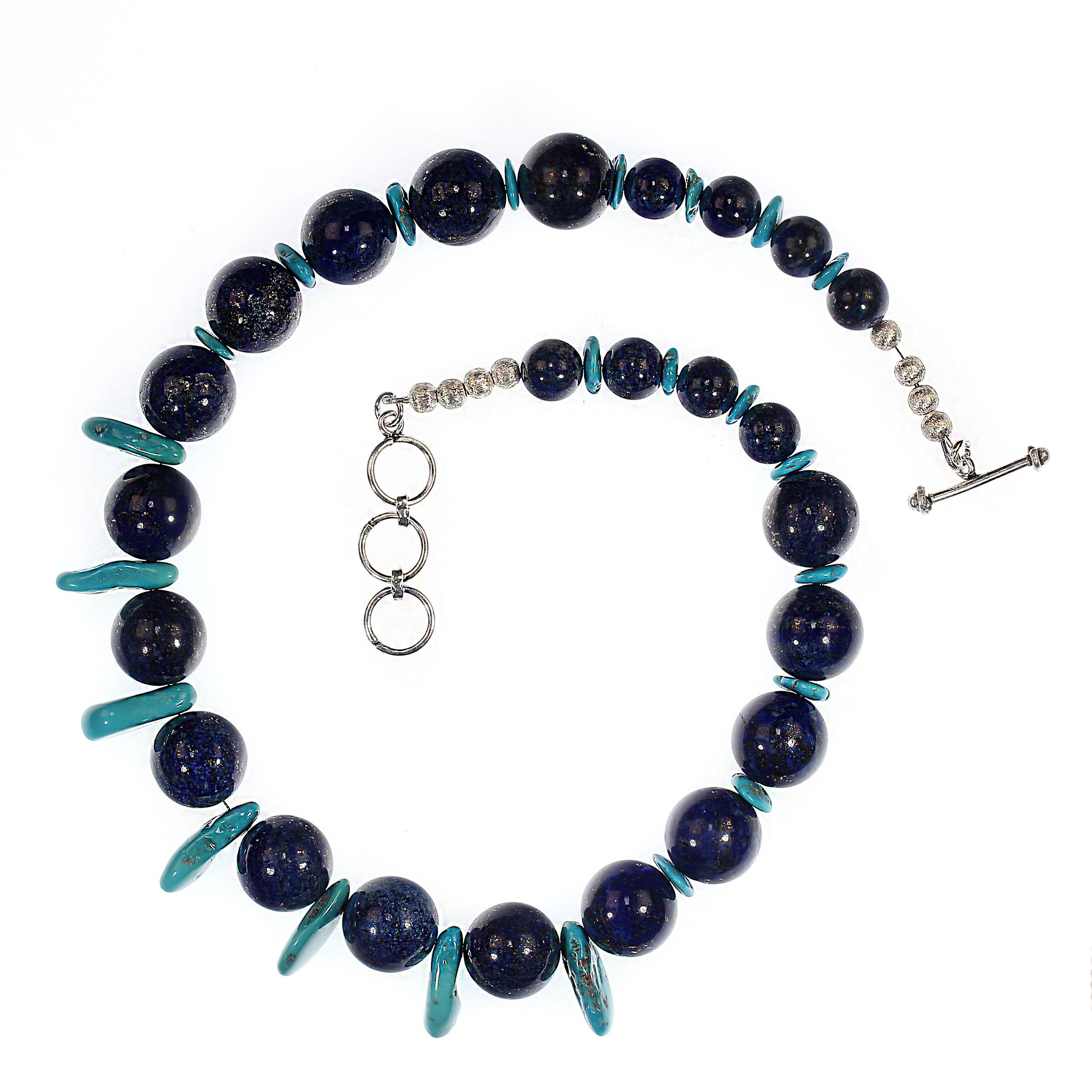 AJD - Collier de 20 pouces - Sleeping Beauty Turquoise Accenting Lapis Lazuli en vente 3