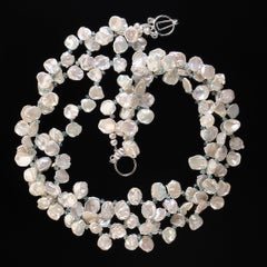 Triple Strand White Keshi Pearl Necklace with Blue Zircon, 20 Inch