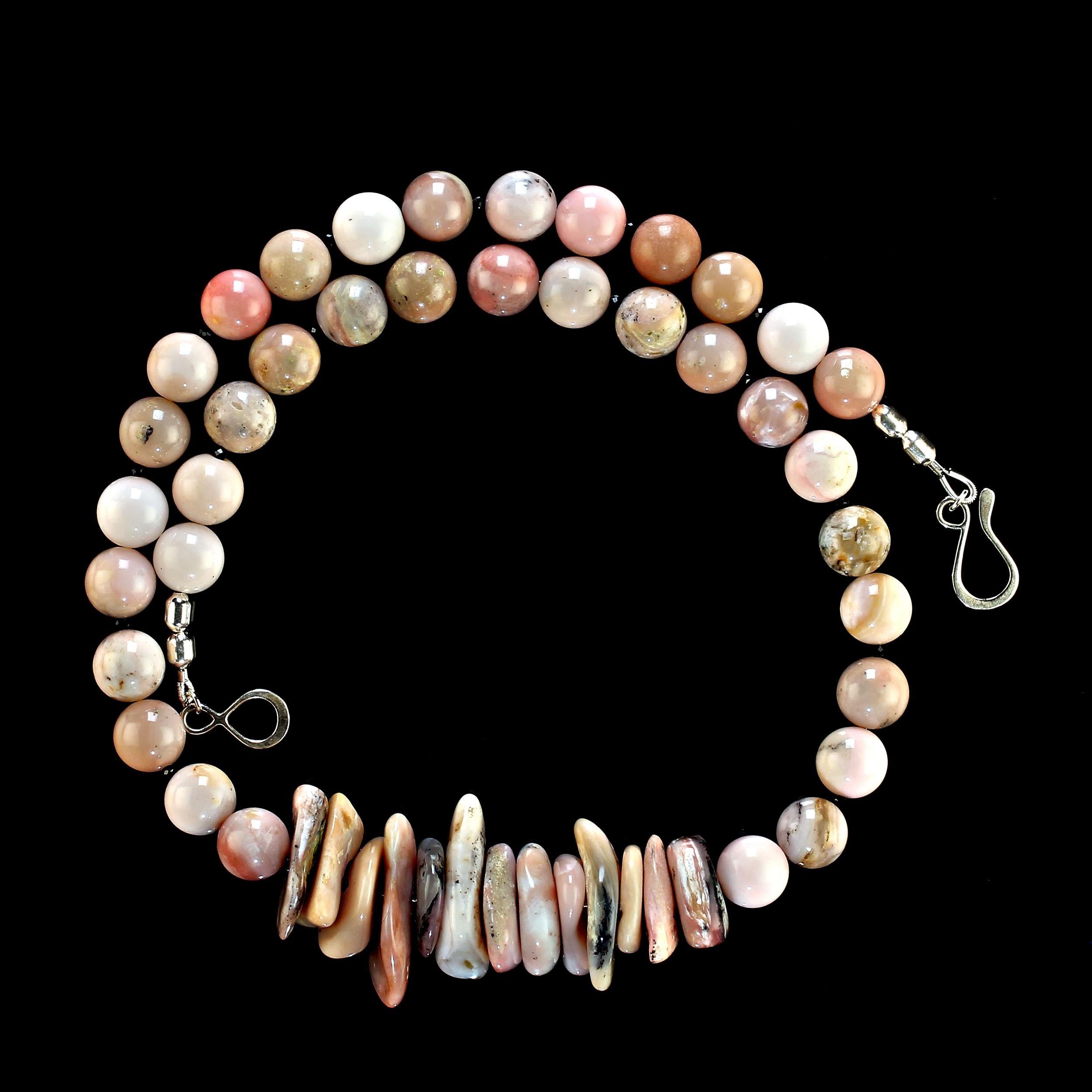 20 Inch Pink Peruvian Opal necklace that is perfect for fall and winter.  It is the perfect accent all your fall and winter browns, grays, burgundies, and blacks.  This easy to wear necklace features a sterling silver hook and eye clasp.  MN2347