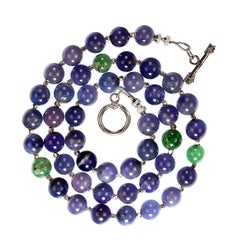 20-Inch Tanzanite Beaded Necklace with Silver Accents by Aria Jewelry