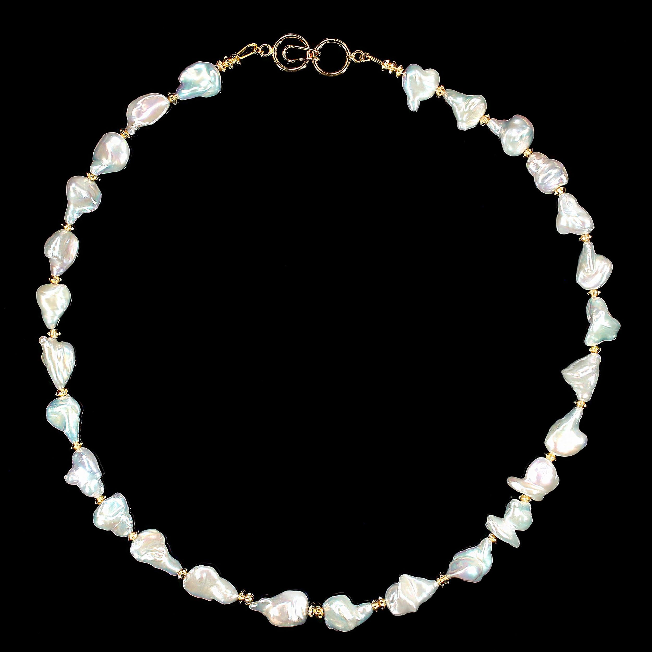 Artisan AJD 20 Inch White Tear Drop Shape Pearl Necklace with Goldy Accents For Sale
