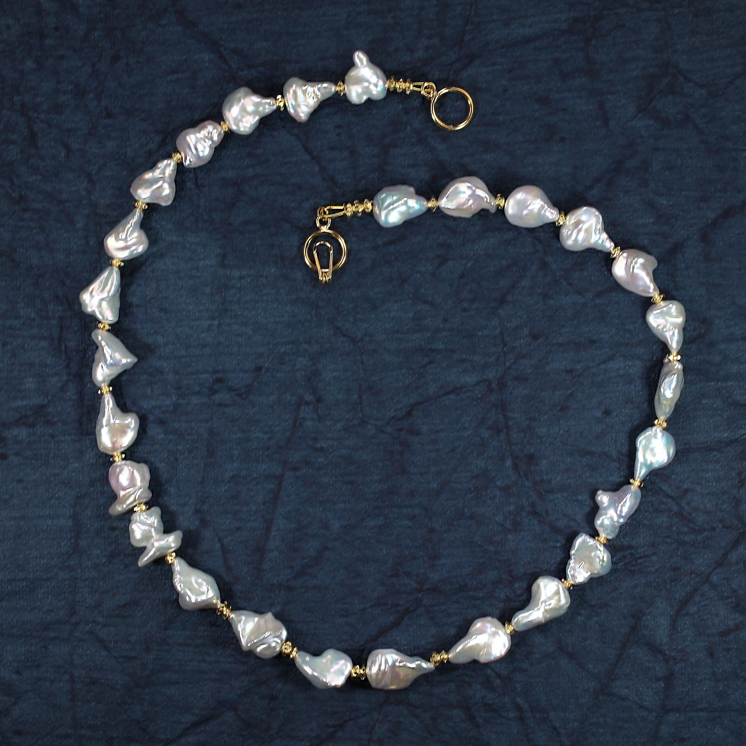 Bead AJD 20 Inch White Tear Drop Shape Pearl Necklace with Goldy Accents For Sale