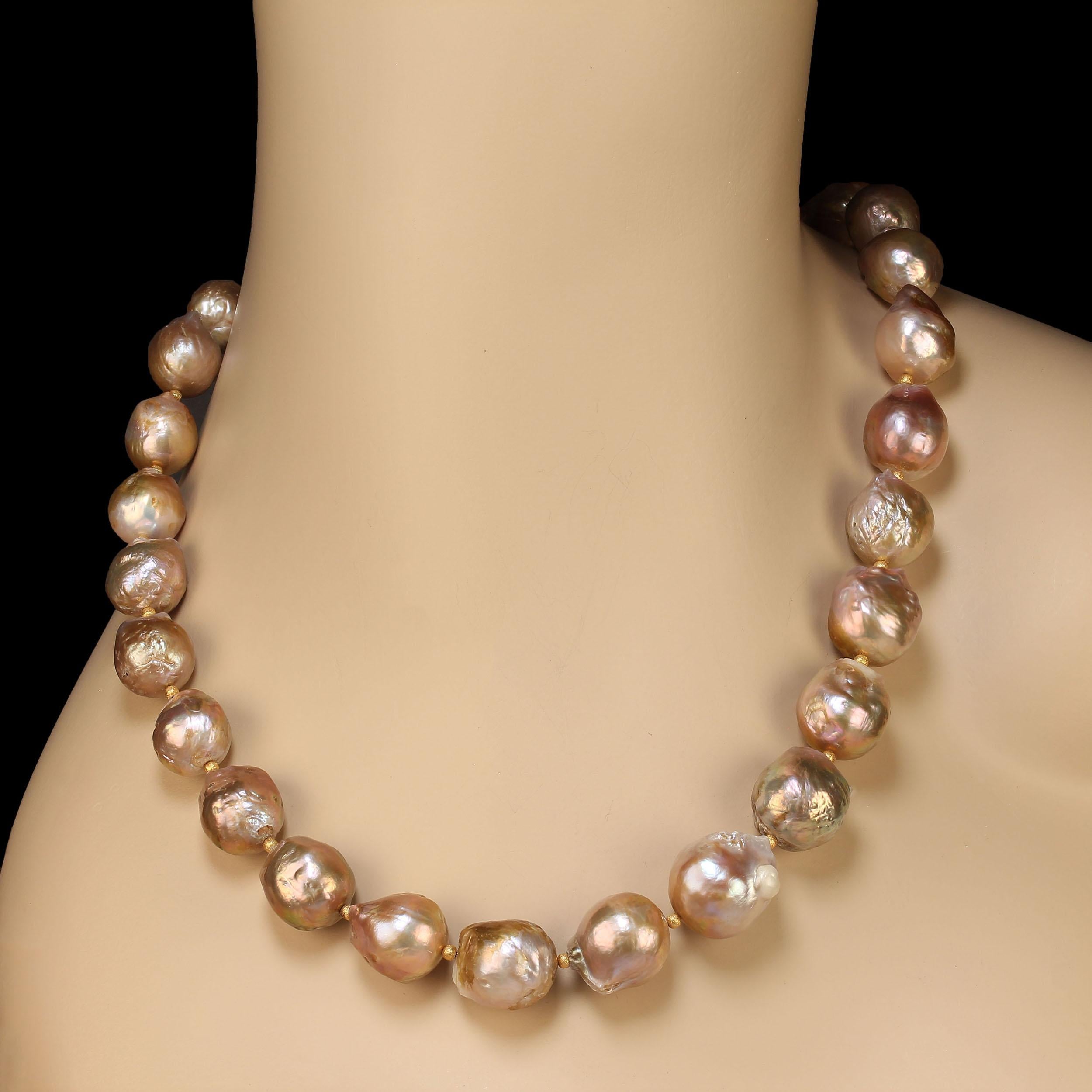 Bead AJD 21 Inch Elegant Gold Baroque Pearl necklace with goldy accents Great Gift! For Sale