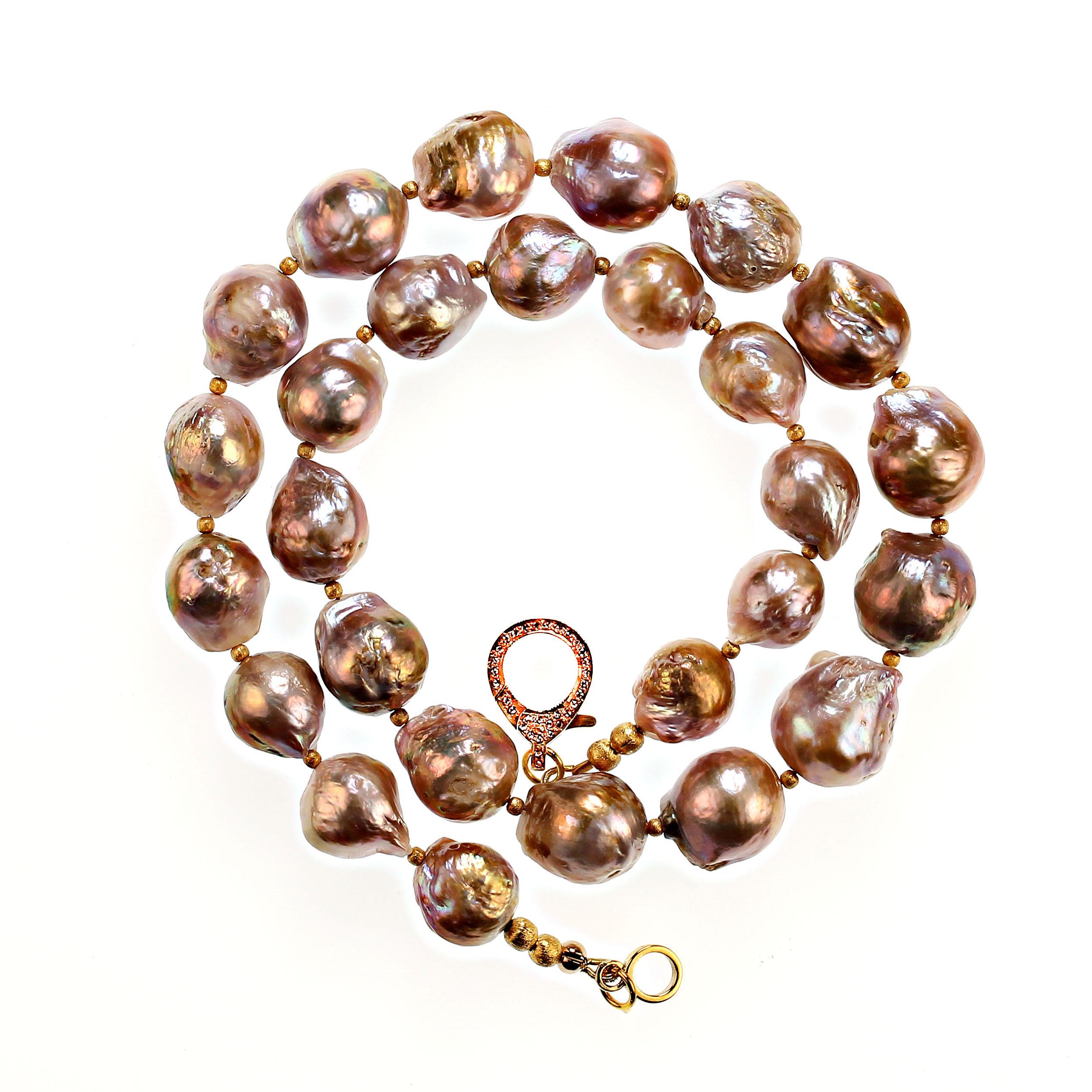 Artisan AJD 21 Inch Elegant Gold Baroque Pearl necklace with goldy accents Great Gift! For Sale