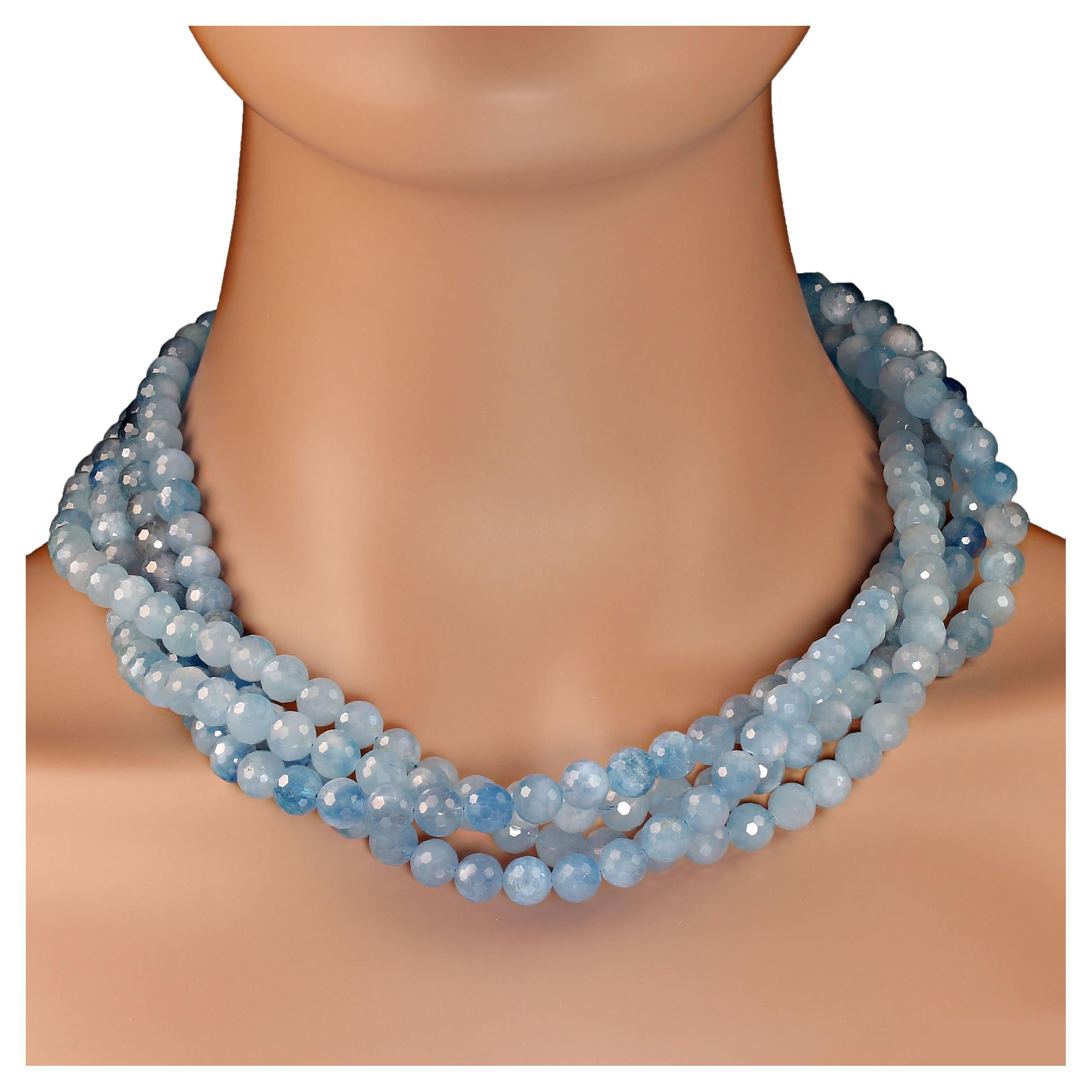 AJD 21 Zoll Aquamarin-Halskette mit vier Strängen und Aquamarin   Perfektes Geschenk im Angebot