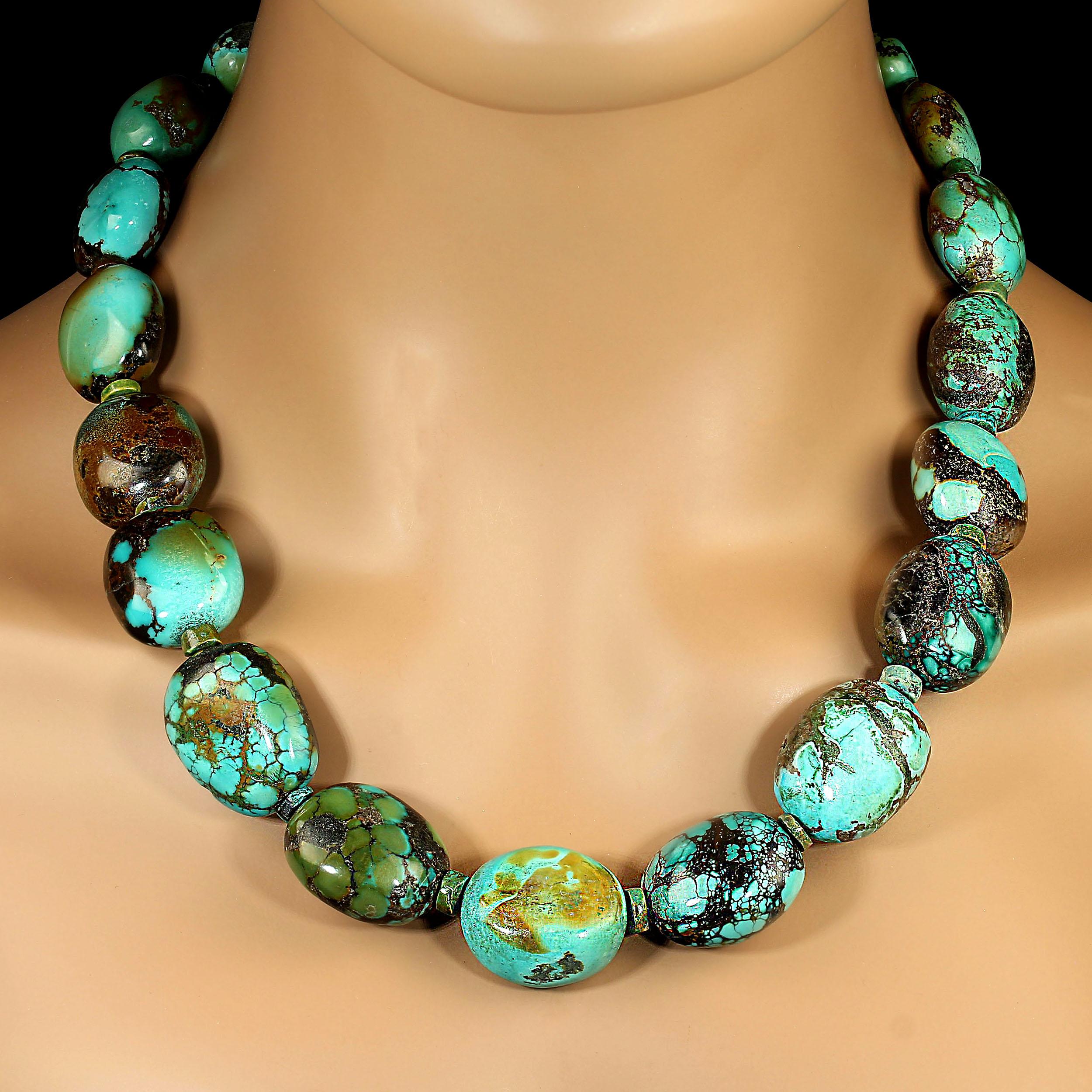 AJD 21 Inch Gently Graduated Turquoise Nugget Necklace Thoughtful Gift For Sale 4