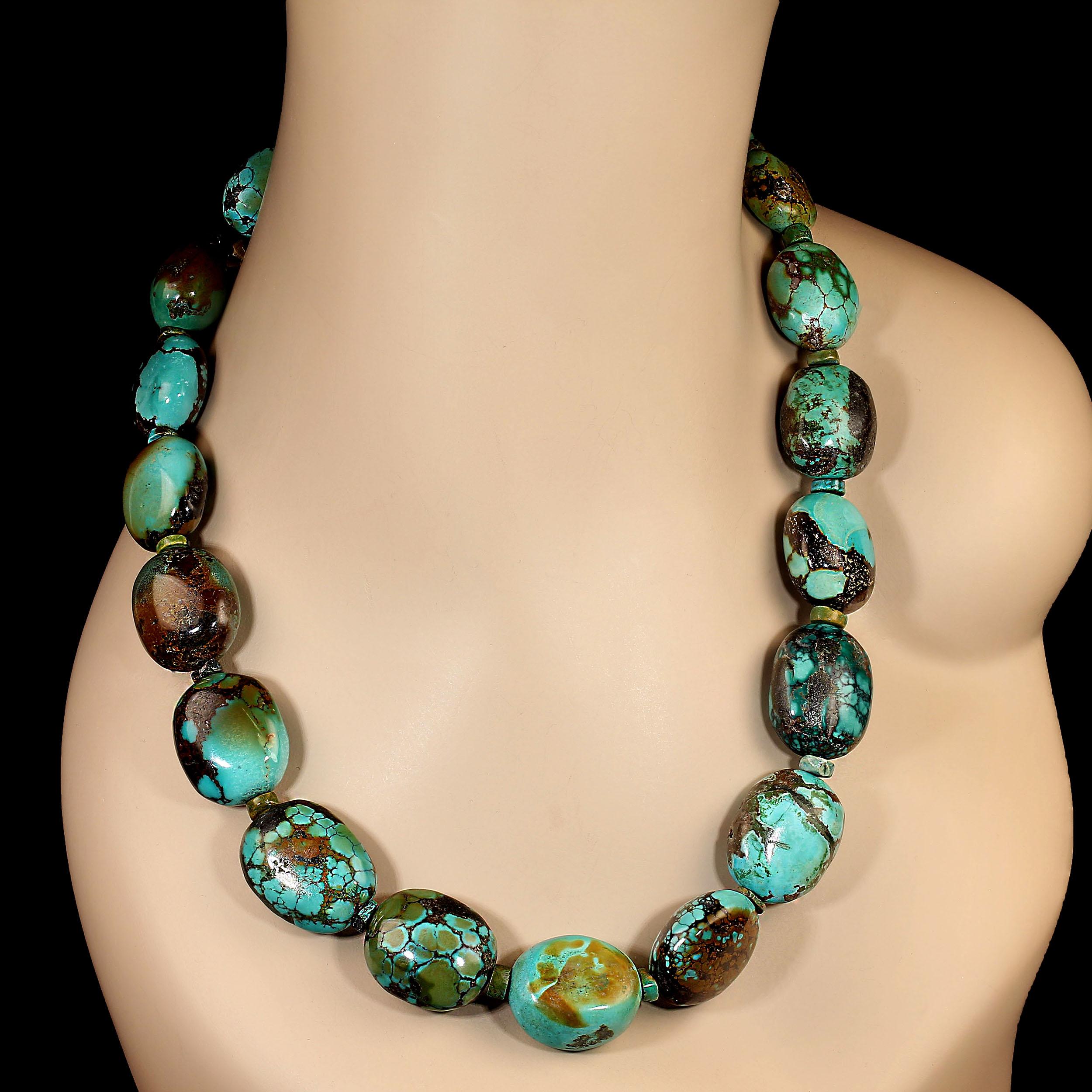 AJD 21 Inch Gently Graduated Turquoise Nugget Necklace Thoughtful Gift For Sale 5