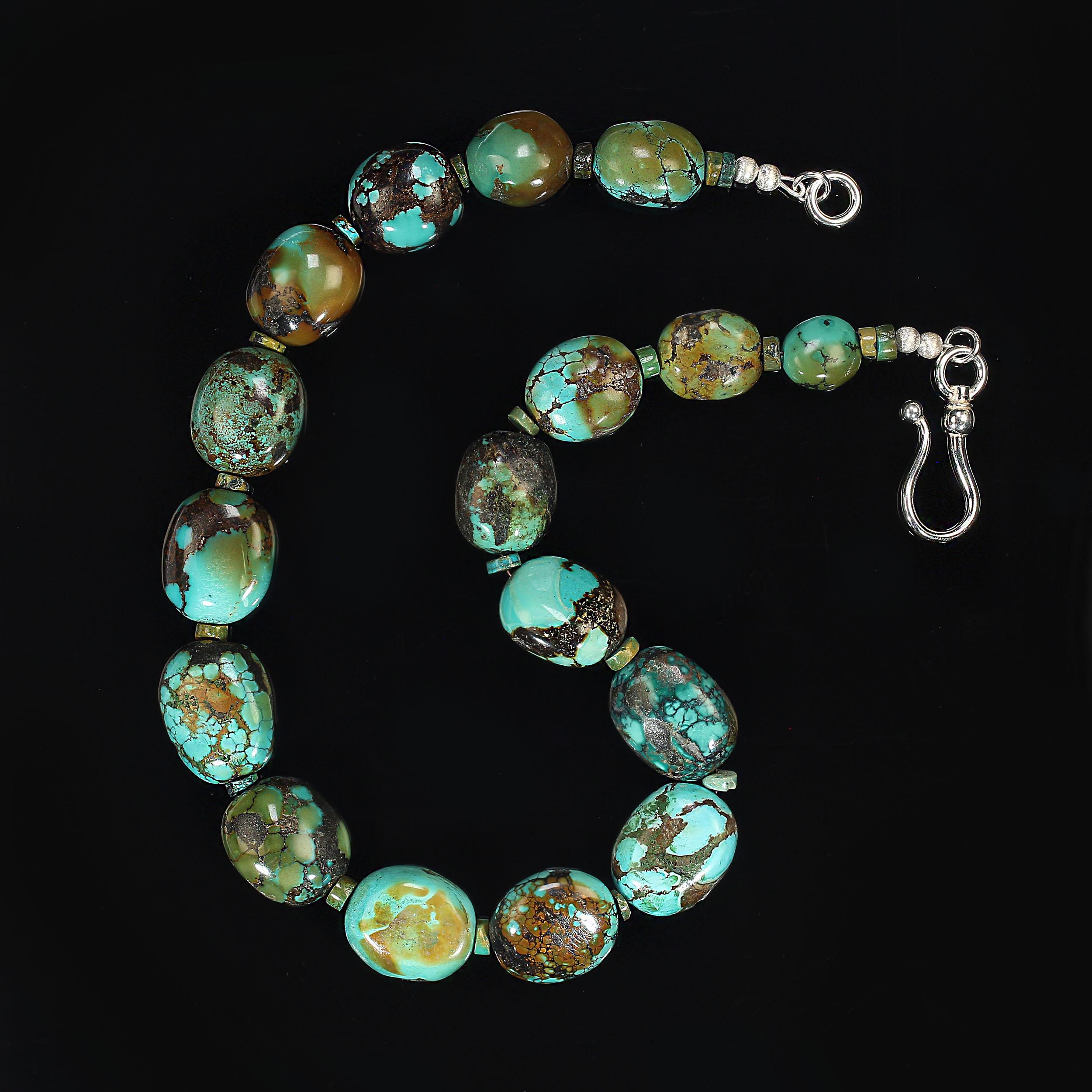 Artisan AJD 21 Inch Gently Graduated Turquoise Nugget Necklace Thoughtful Gift For Sale