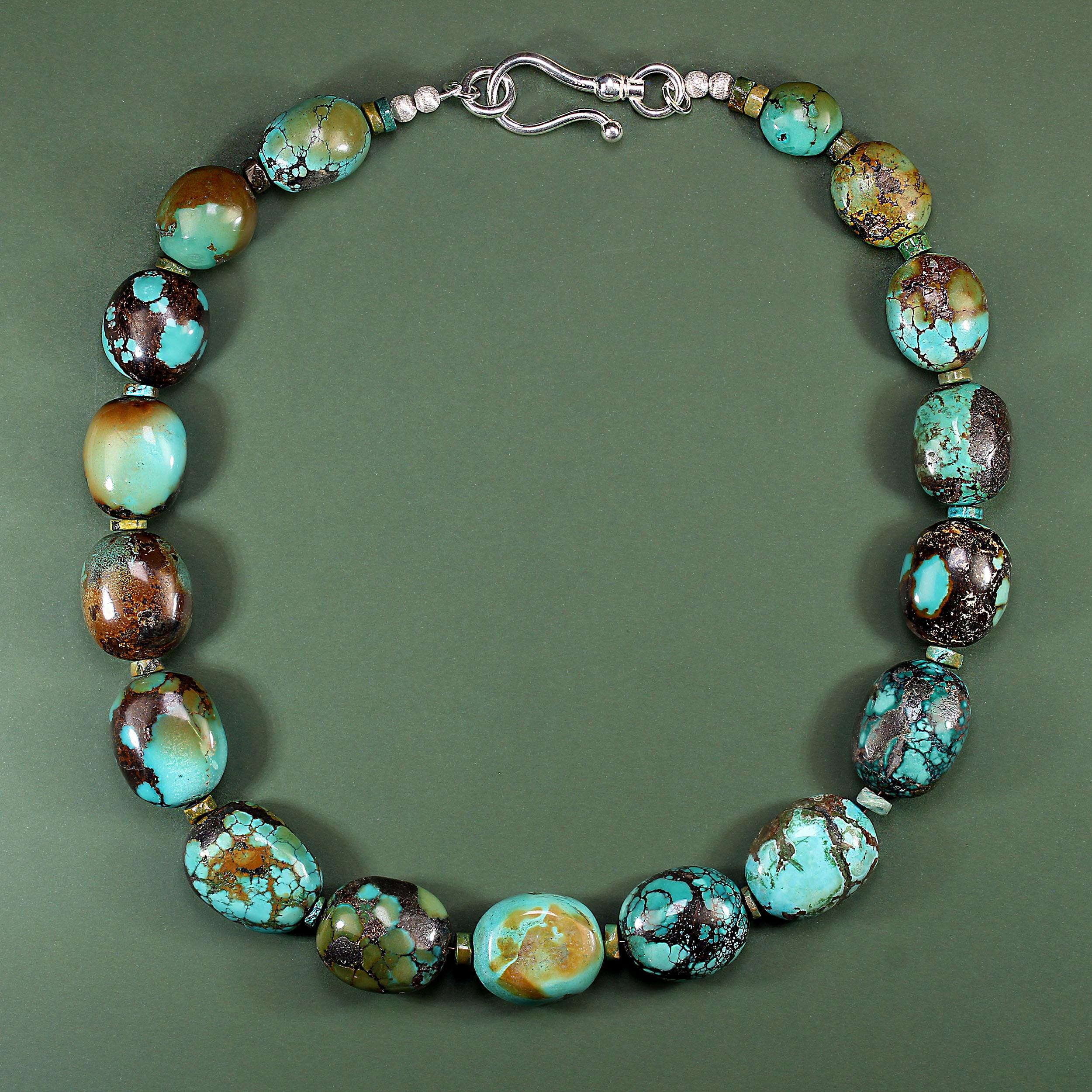 Bead AJD 21 Inch Gently Graduated Turquoise Nugget Necklace Thoughtful Gift For Sale
