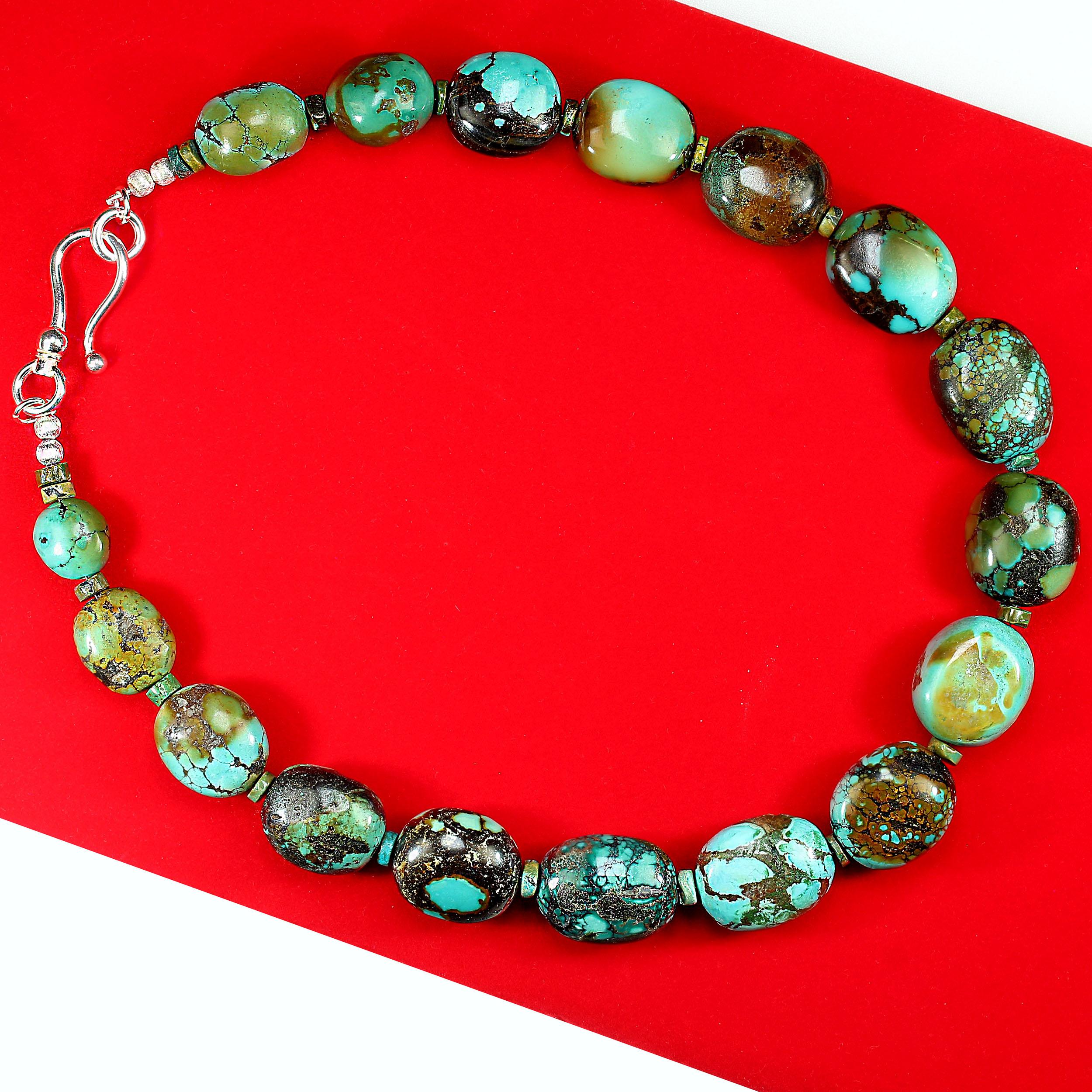 Men's AJD 21 Inch Gently Graduated Turquoise Nugget Necklace Thoughtful Gift For Sale