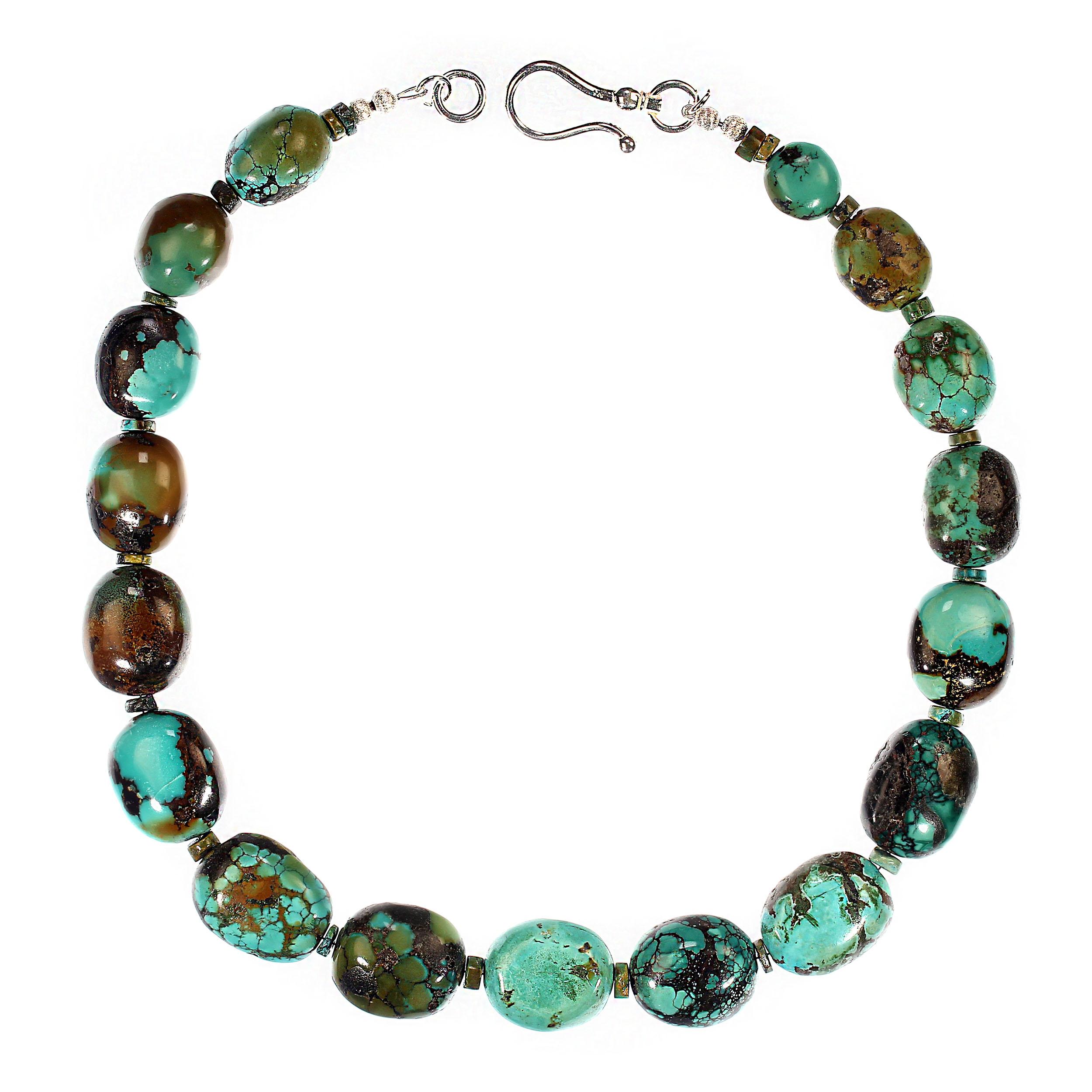 AJD 21 Inch Gently Graduated Turquoise Nugget Necklace Thoughtful Gift For Sale 1