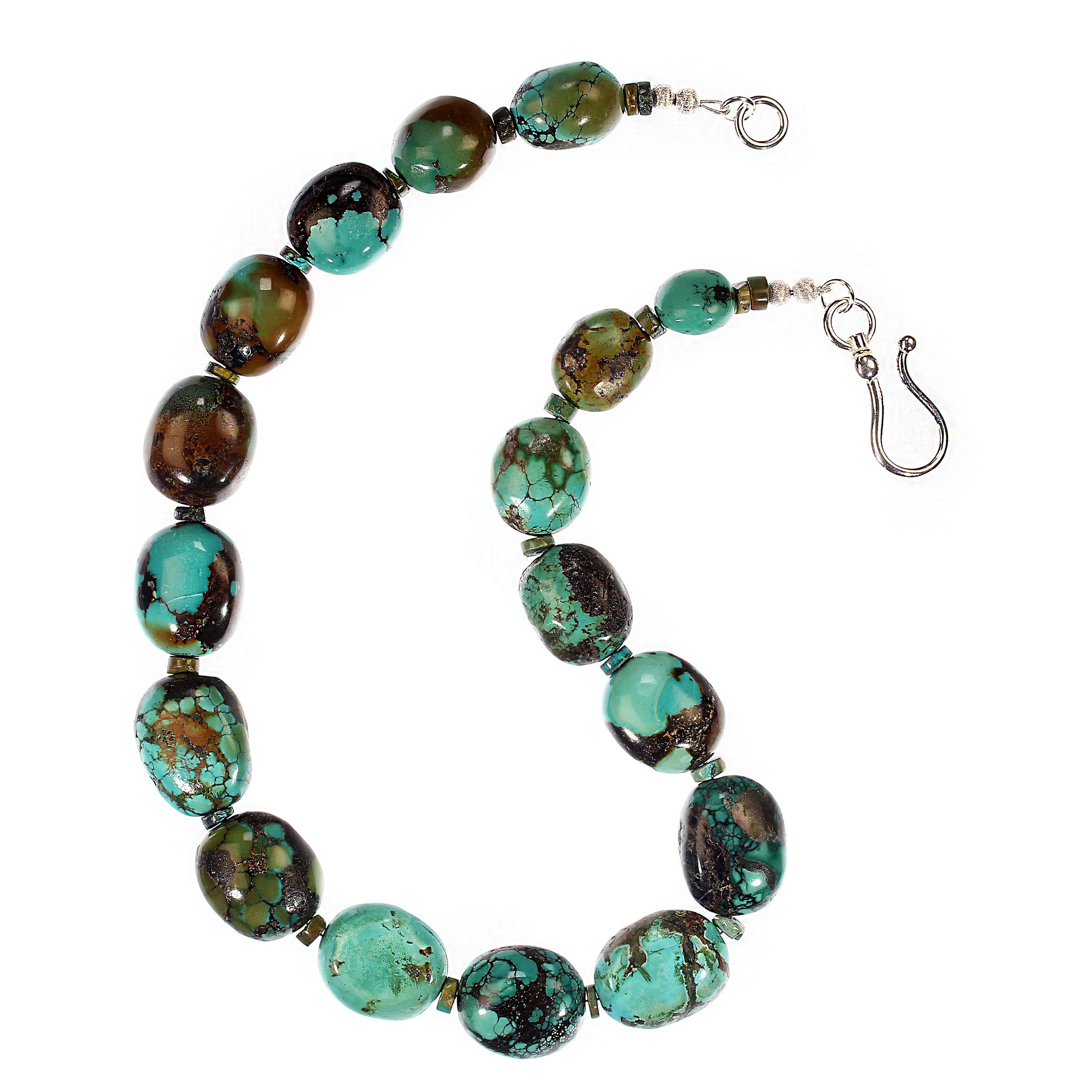 AJD 21 Inch Gently Graduated Turquoise Nugget Necklace Thoughtful Gift For Sale 2