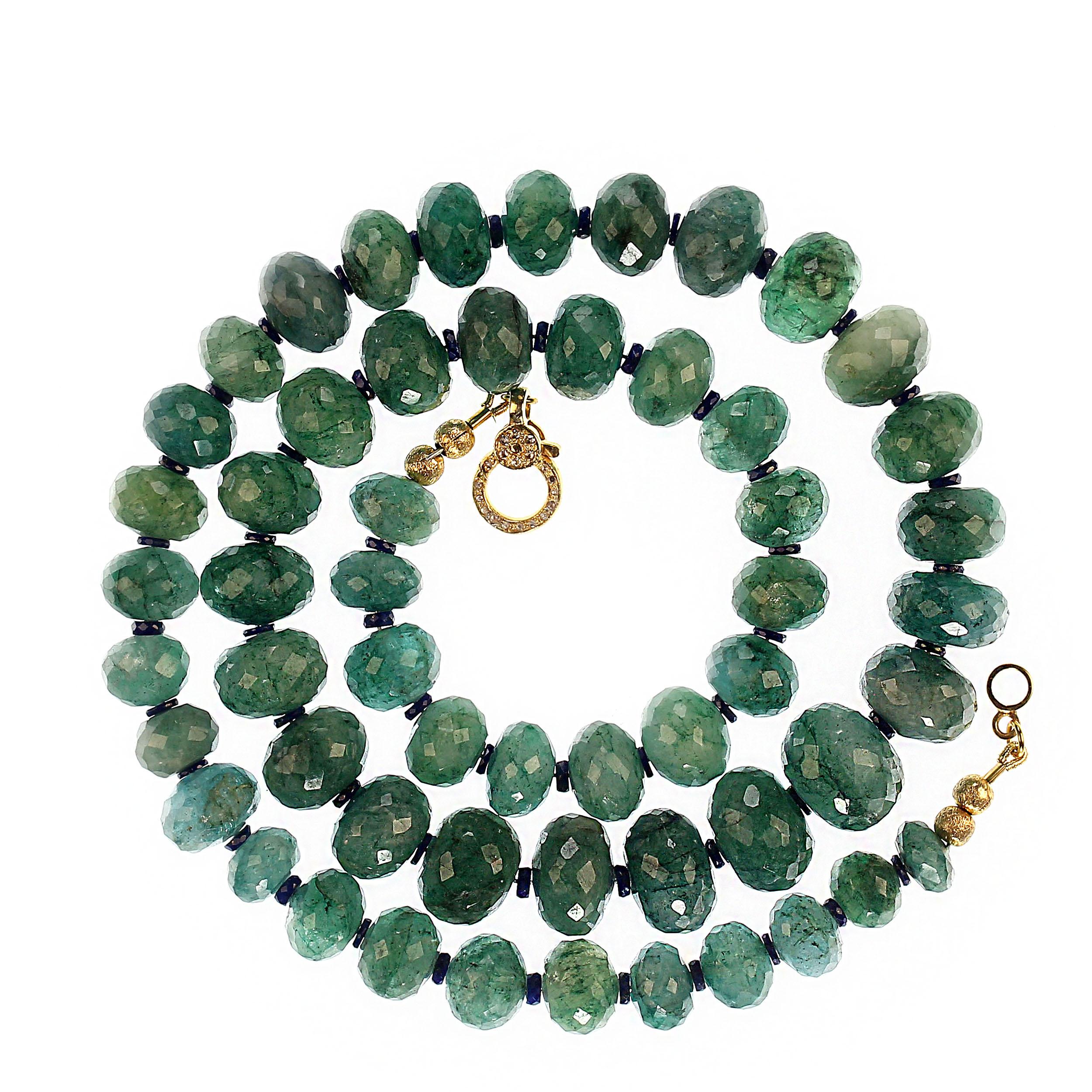 21-Inch Green Beryl/Emerald Necklace with Blue Lapis Lazuli Accents and Gold Vermeil Clasp

Add a touch of vibrant elegance to your wardrobe with this stunning 21-inch necklace, crafted from sparkling green beryl/emerald gemstones. The rounded,