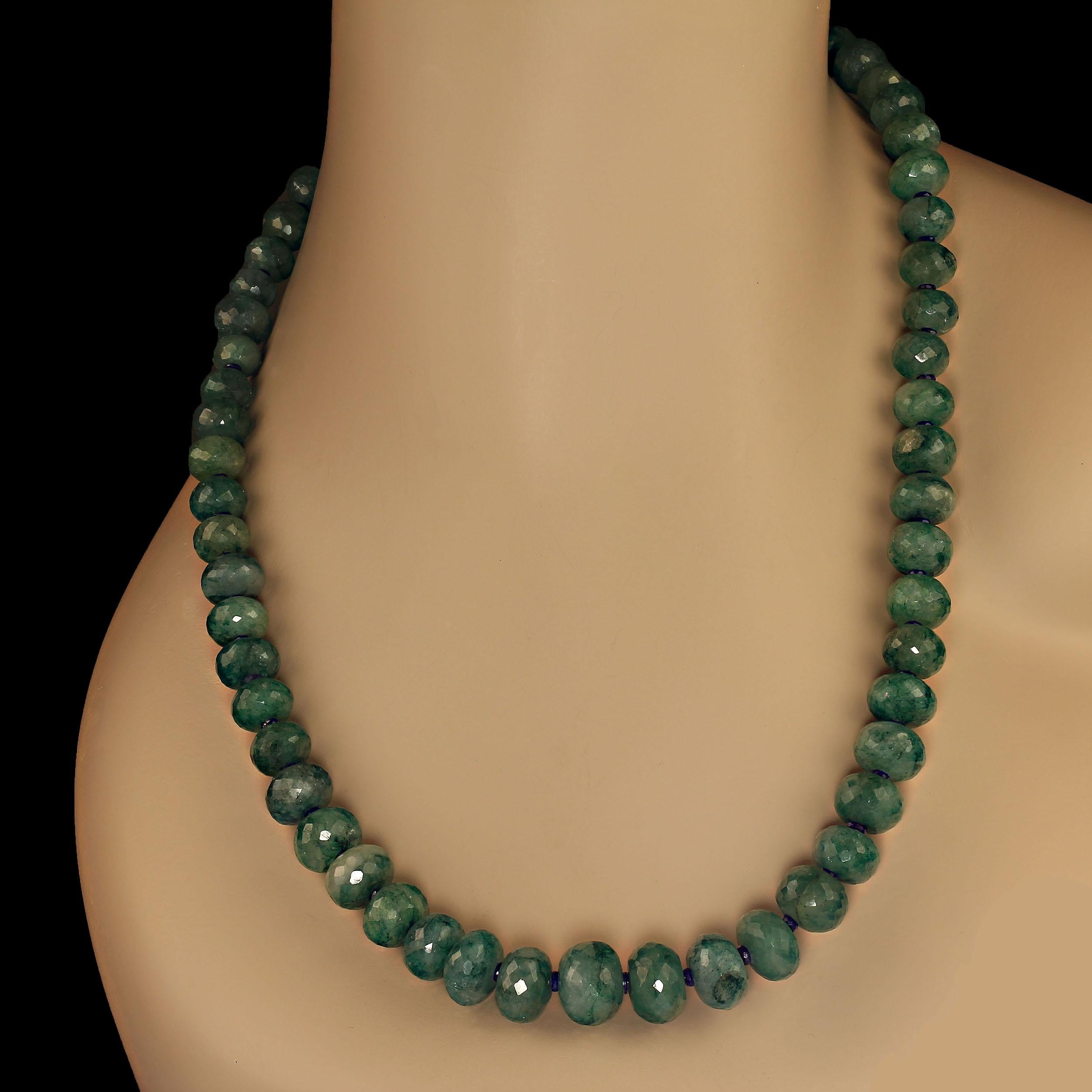 Artisan AJD 21 Inch Green Beryl/Emerald Graduated Faceted Necklace    Perfect Gift! For Sale