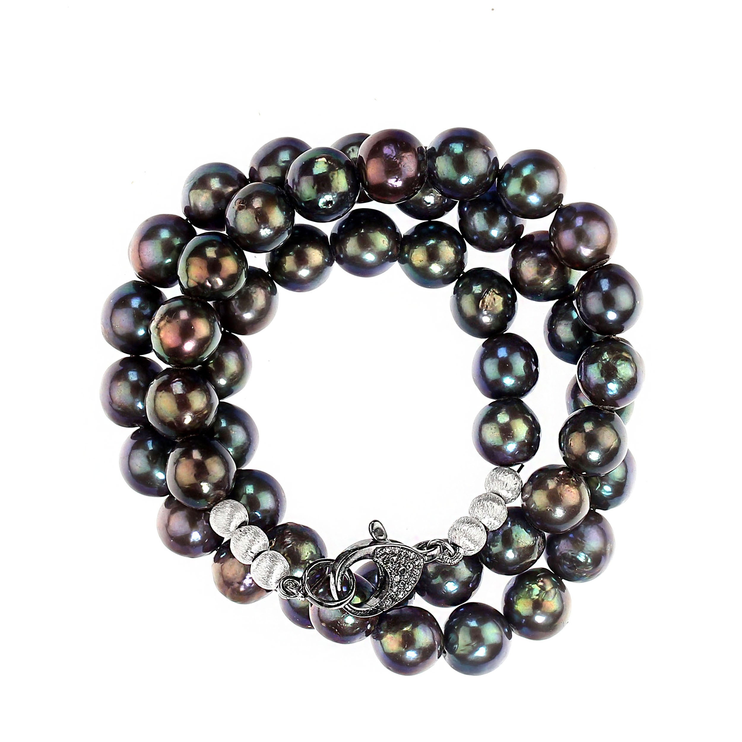 AJD 21 Inch Iridescent Deep Blue/Green 10MM Pearl necklace Great Gift ! en vente