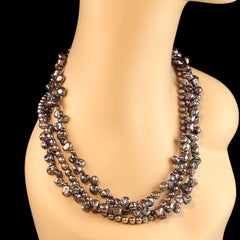 AJD 21 Inch Iridescent Three Strand Peacock Pearl Necklace