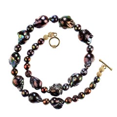 AJD 21 Inch Iridescent Wine Color Fireball and Round Pearl Necklace