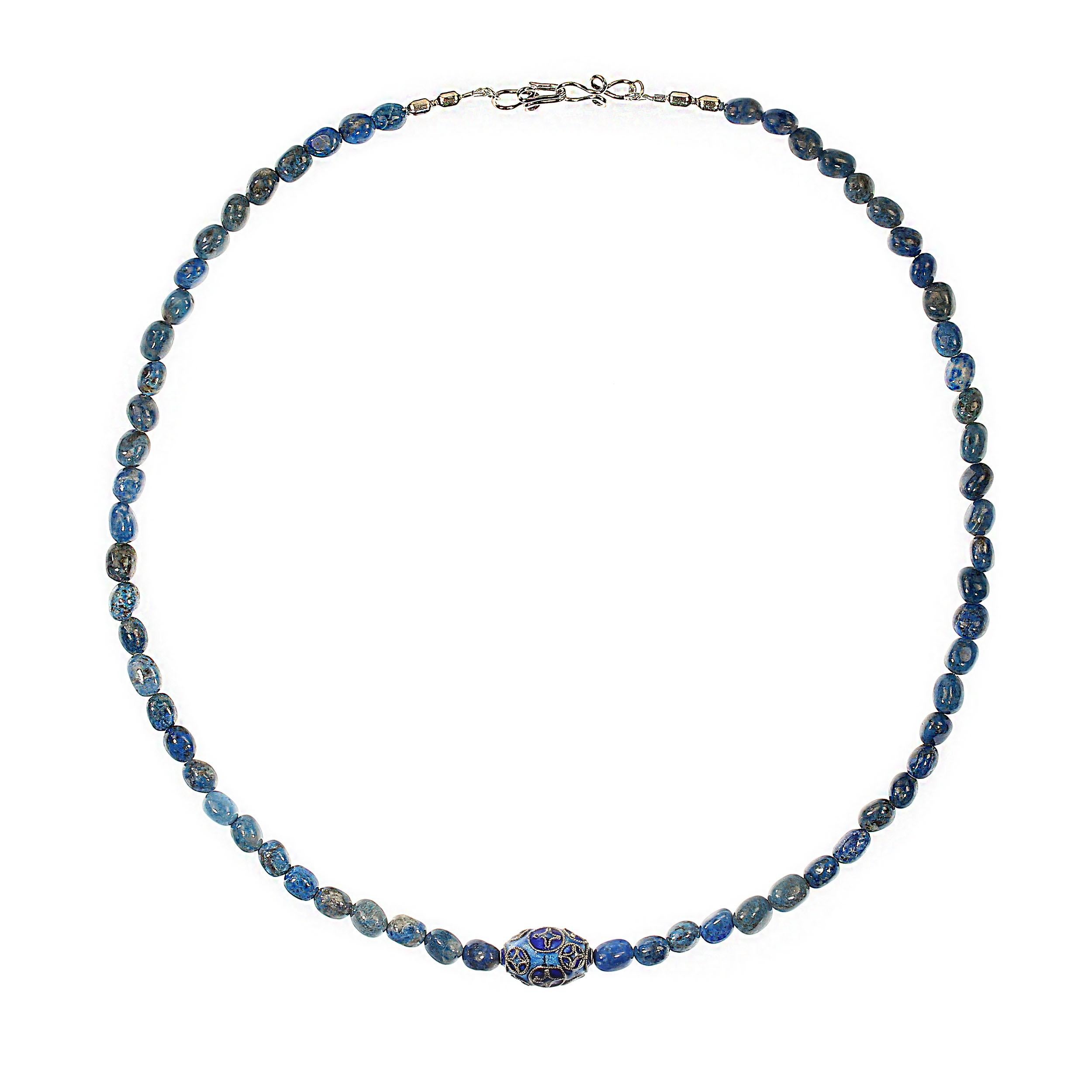 AJD 21 Inch Lapis Nugget Necklace with Blue Cloisonne Focal For Sale 4