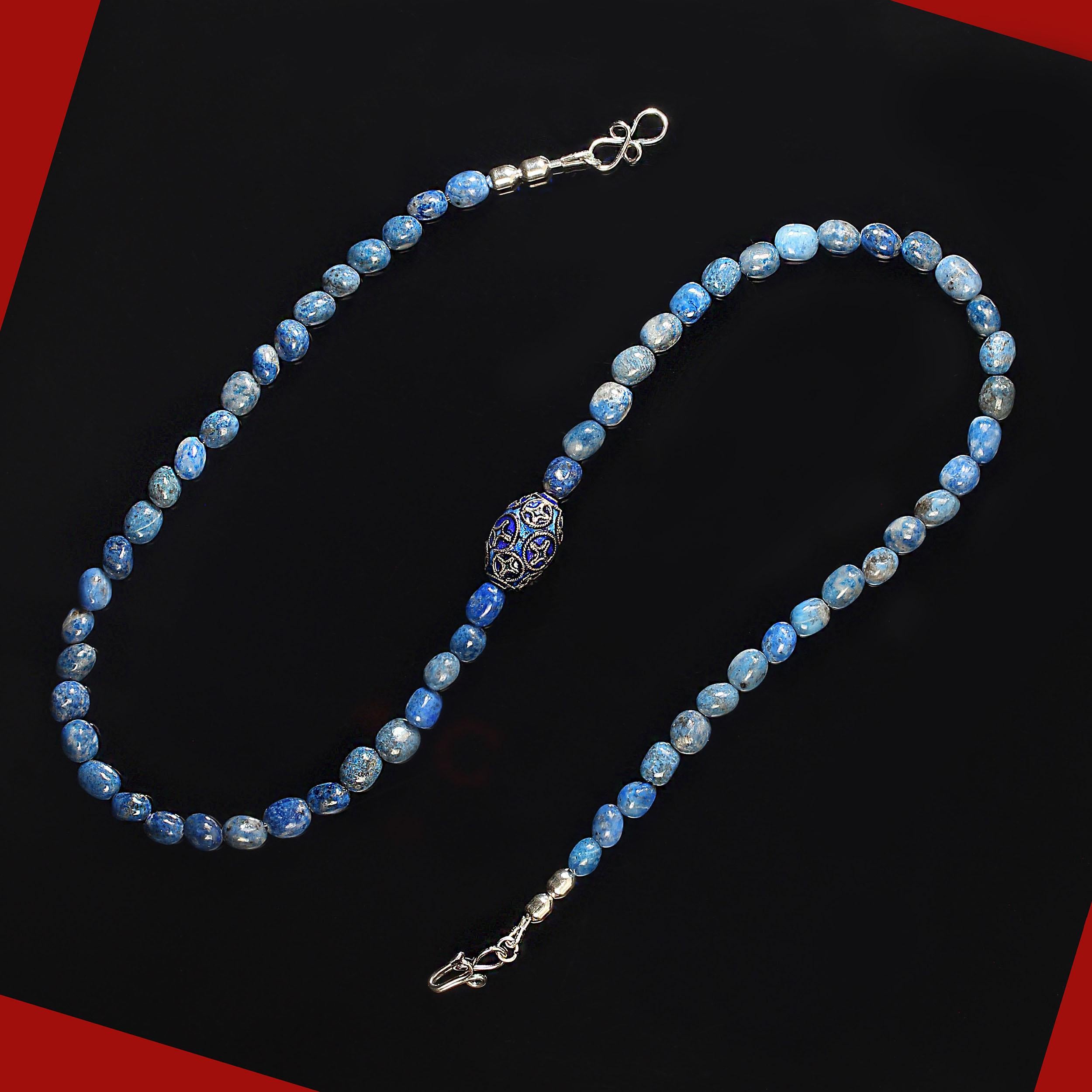 Artisan AJD 21 Inch Lapis Nugget Necklace with Blue Cloisonne Focal For Sale