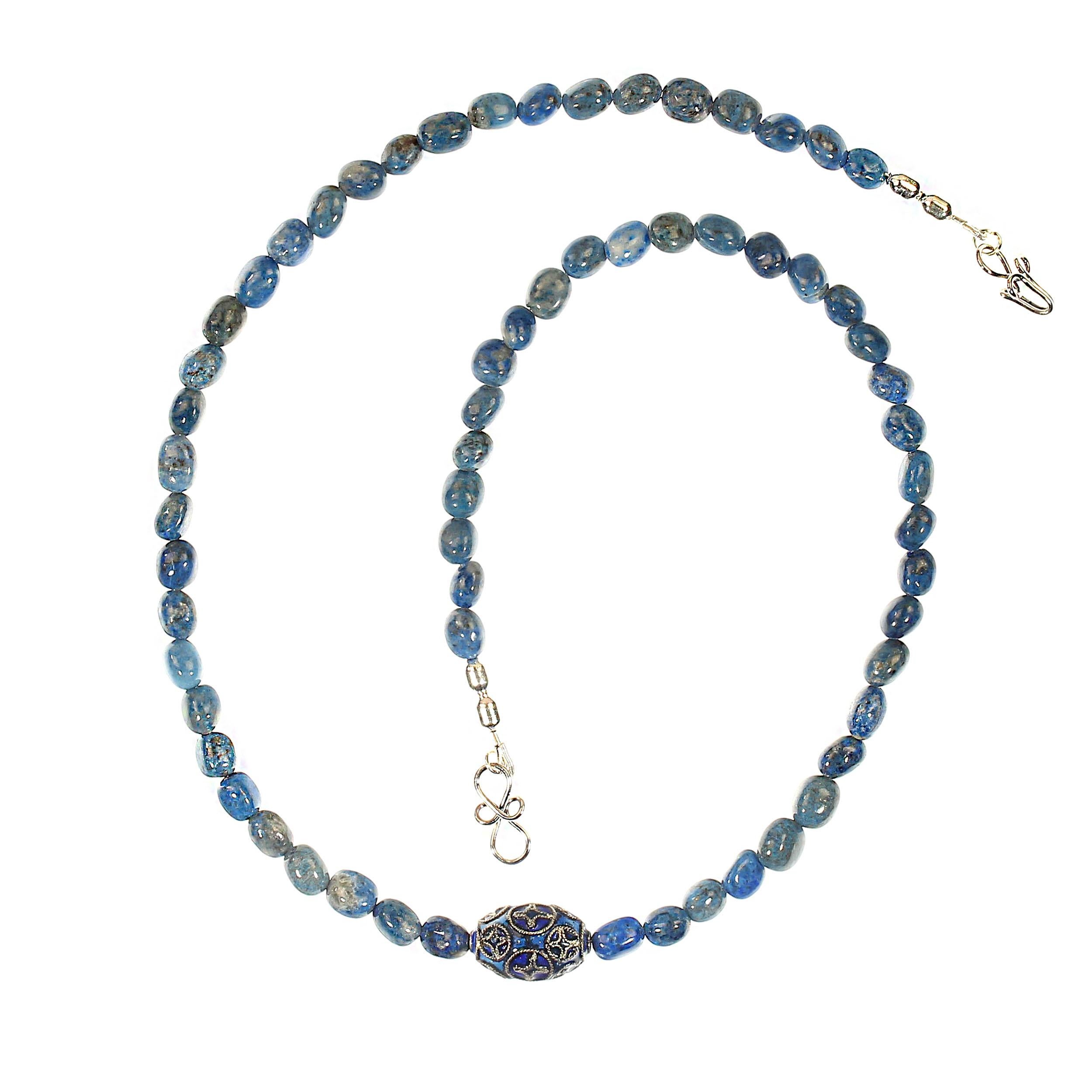 Women's or Men's AJD 21 Inch Lapis Nugget Necklace with Blue Cloisonne Focal For Sale