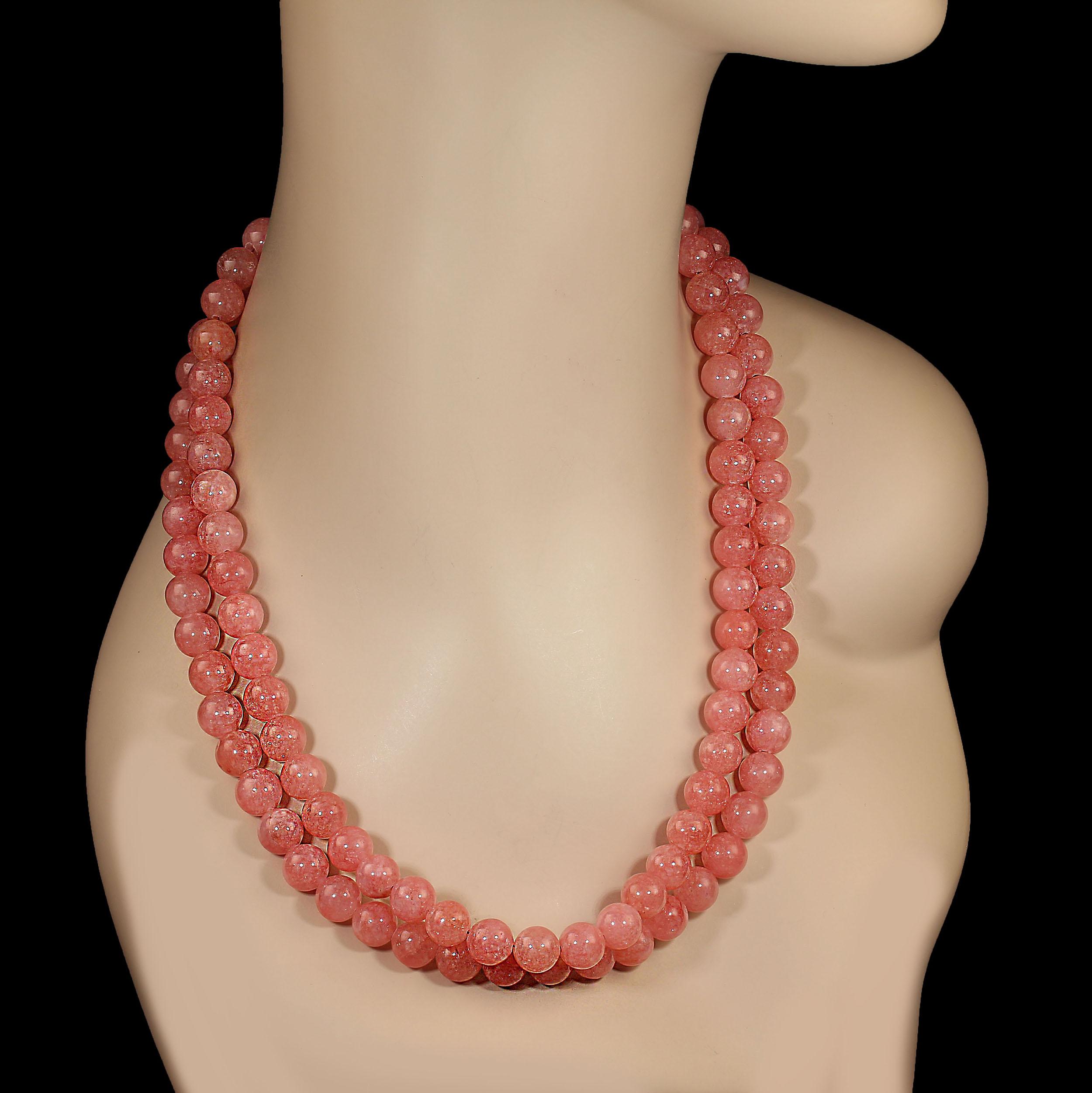 Bead AJD 21 Inch Peachy/Pink Agate Two Strand Perfect Summer Necklace For Sale