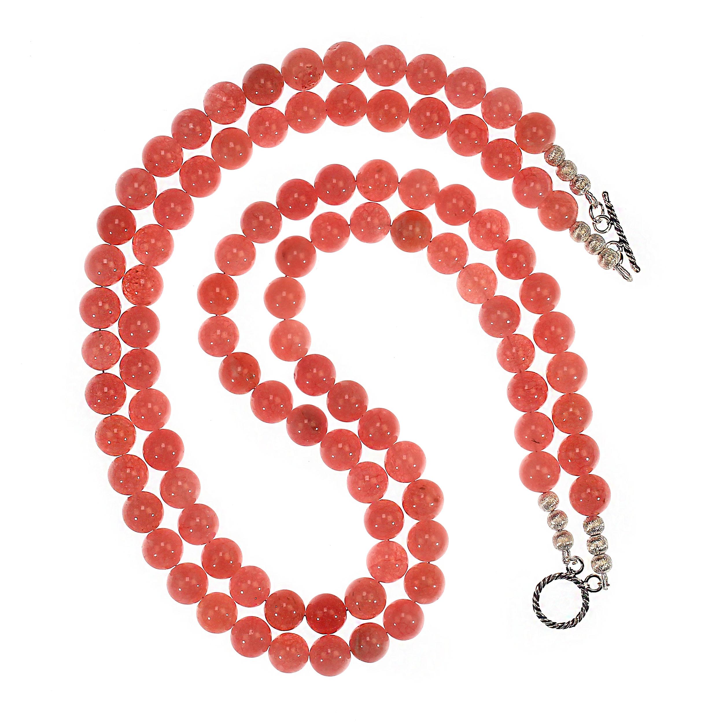 Women's or Men's AJD 21 Inch Peachy/Pink Agate Two Strand Perfect Summer Necklace For Sale