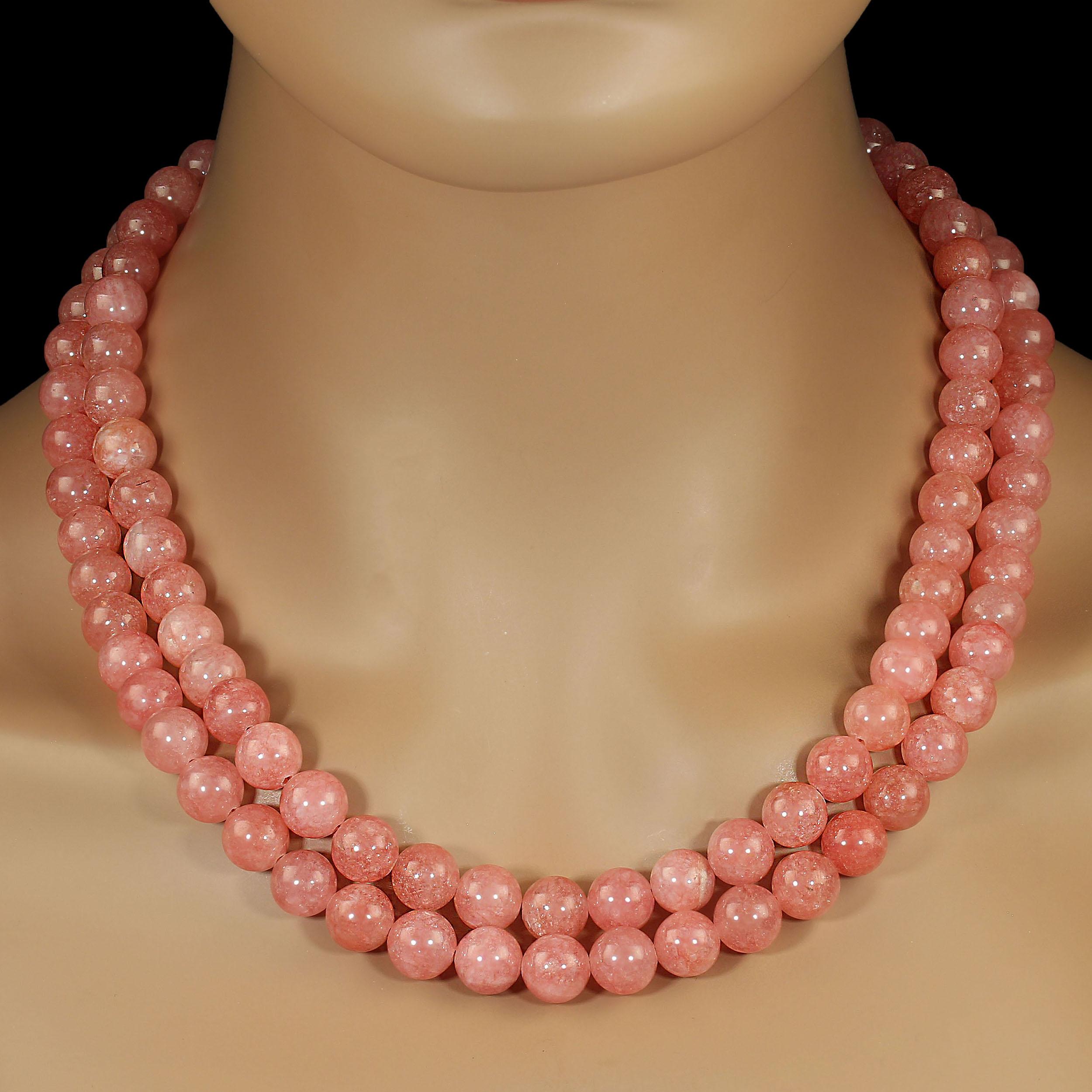 AJD 21 Inch Peachy/Pink Agate Two Strand Perfect Summer Necklace For Sale 2